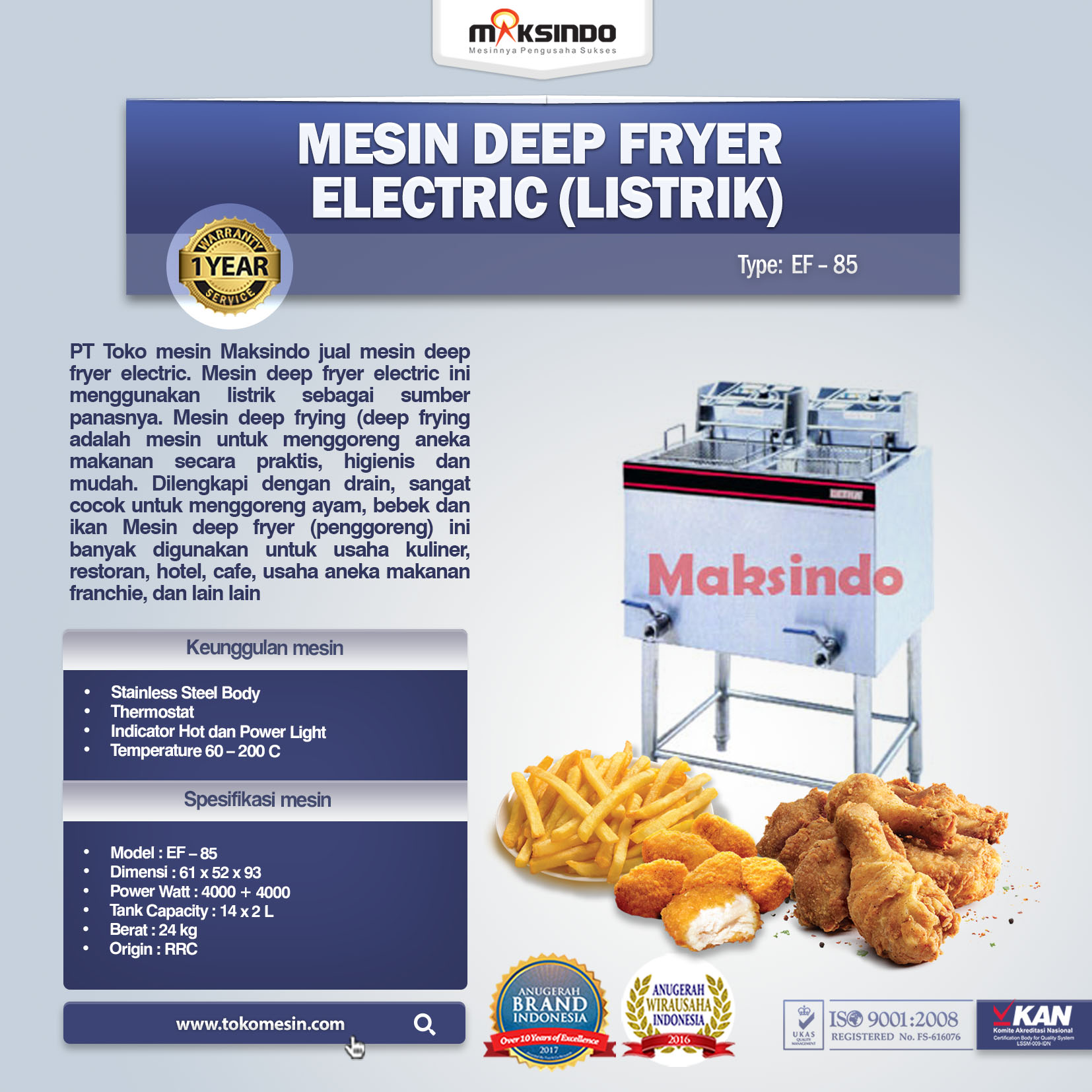 Mesin Deep Fryer Electric (Listrik) EF – 85