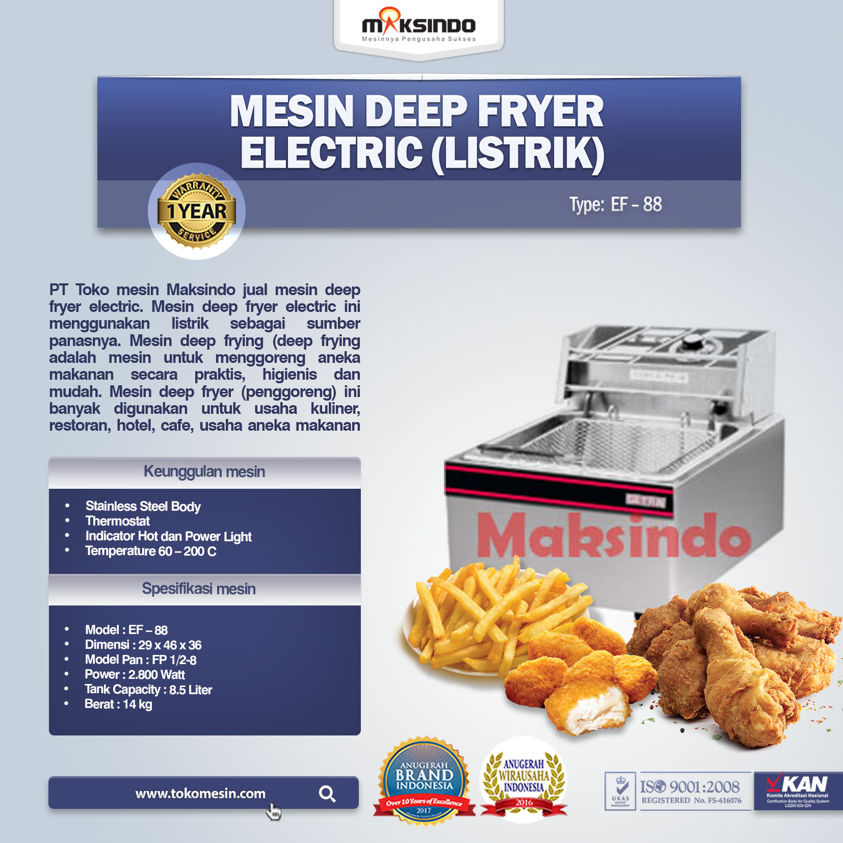 Mesin Deep Fryer Electric (Listrik) EF – 88