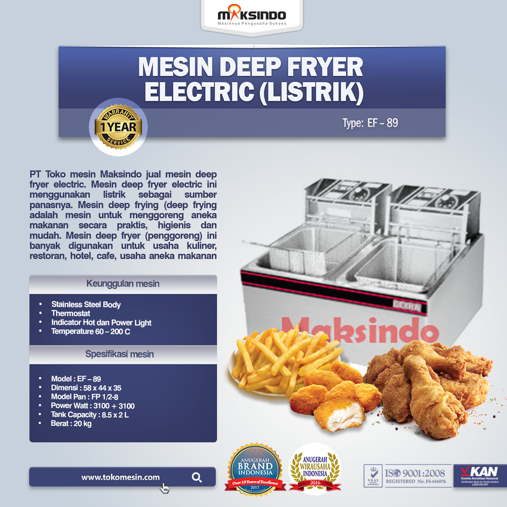 Mesin Deep Fryer Electric (Listrik) EF – 89