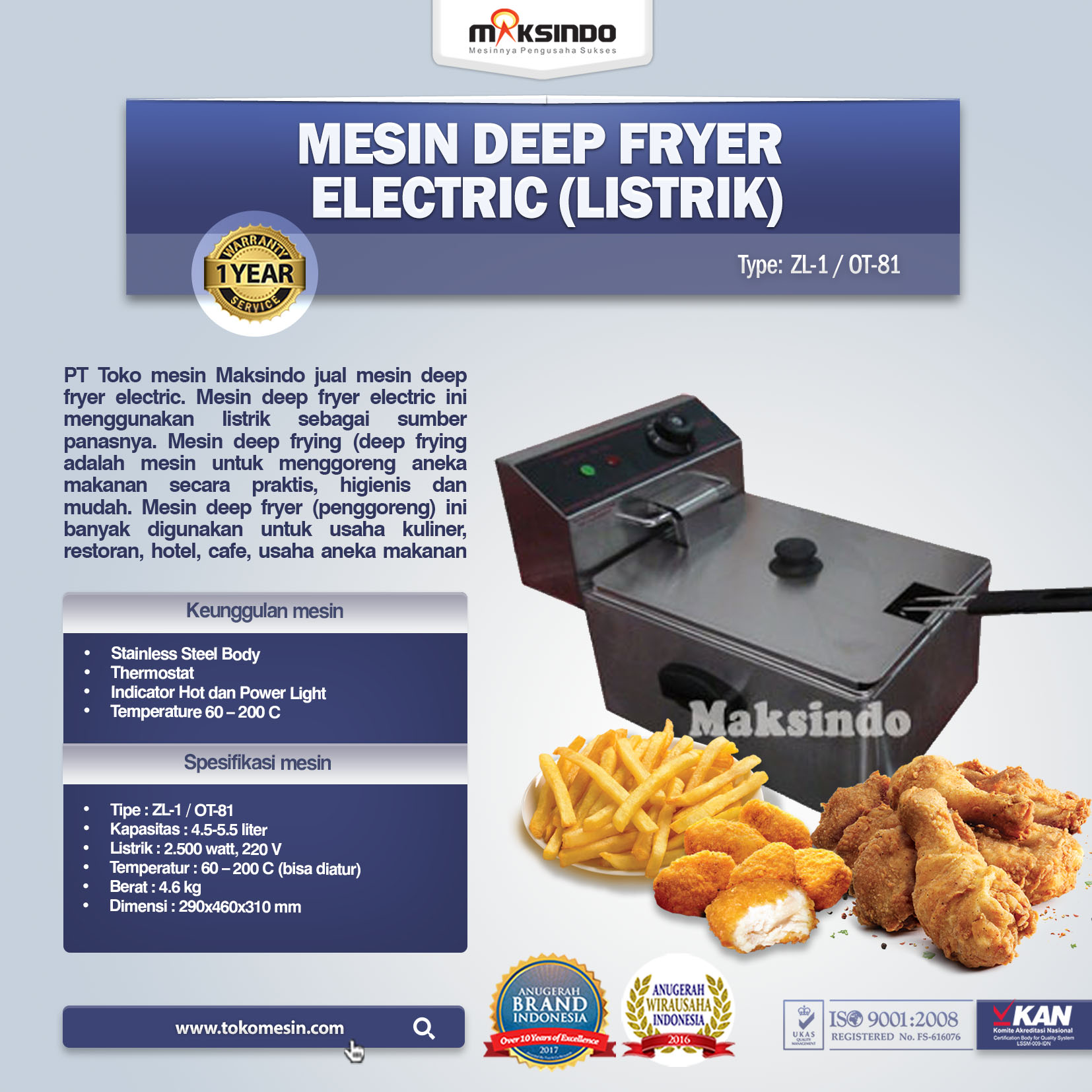 Mesin Deep Fryer Electric (Listrik) ZL-1 OT-81