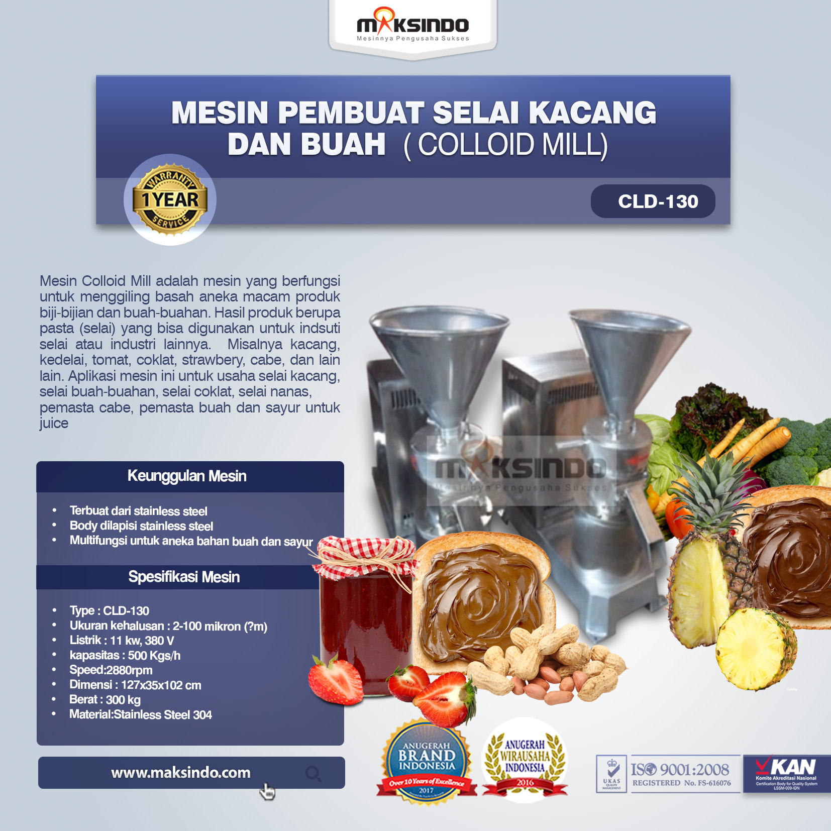 Mesin Pembuat Selai Kacang dan Buah (Colloid Mill) CLD-130