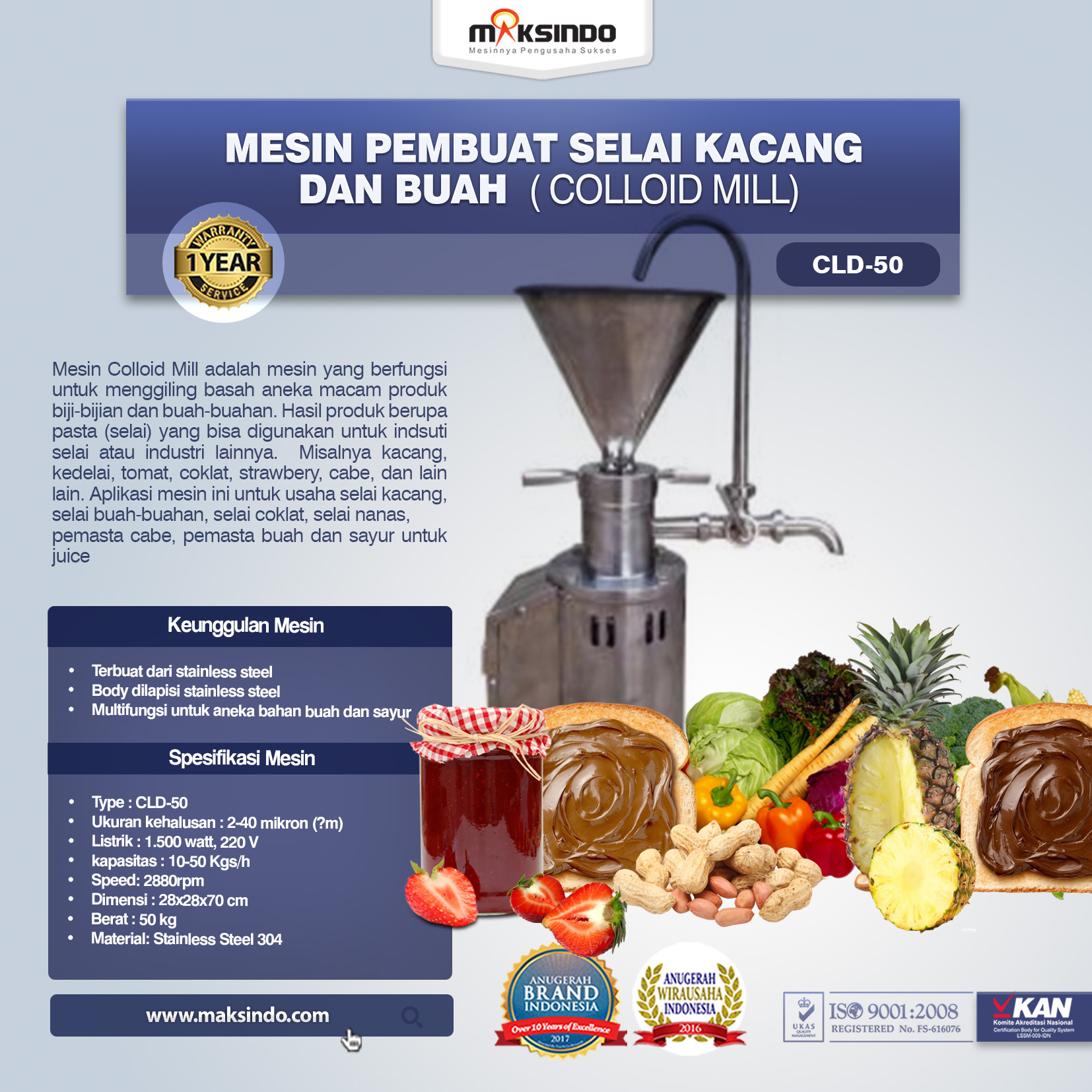 Mesin Pembuat Selai Kacang dan Buah (Colloid Mill) CLD-50