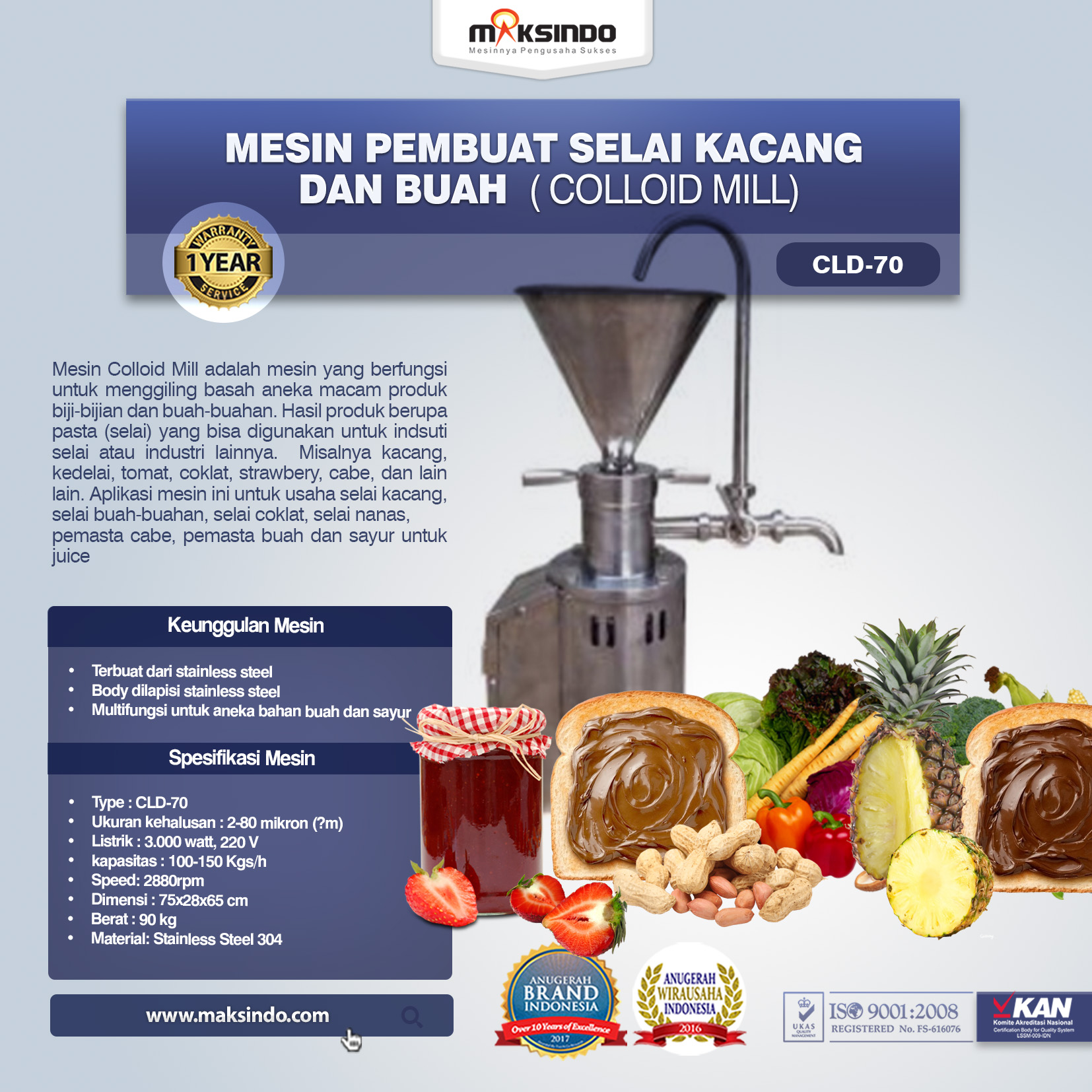Mesin Pembuat Selai Kacang dan Buah (Colloid Mill) CLD-70