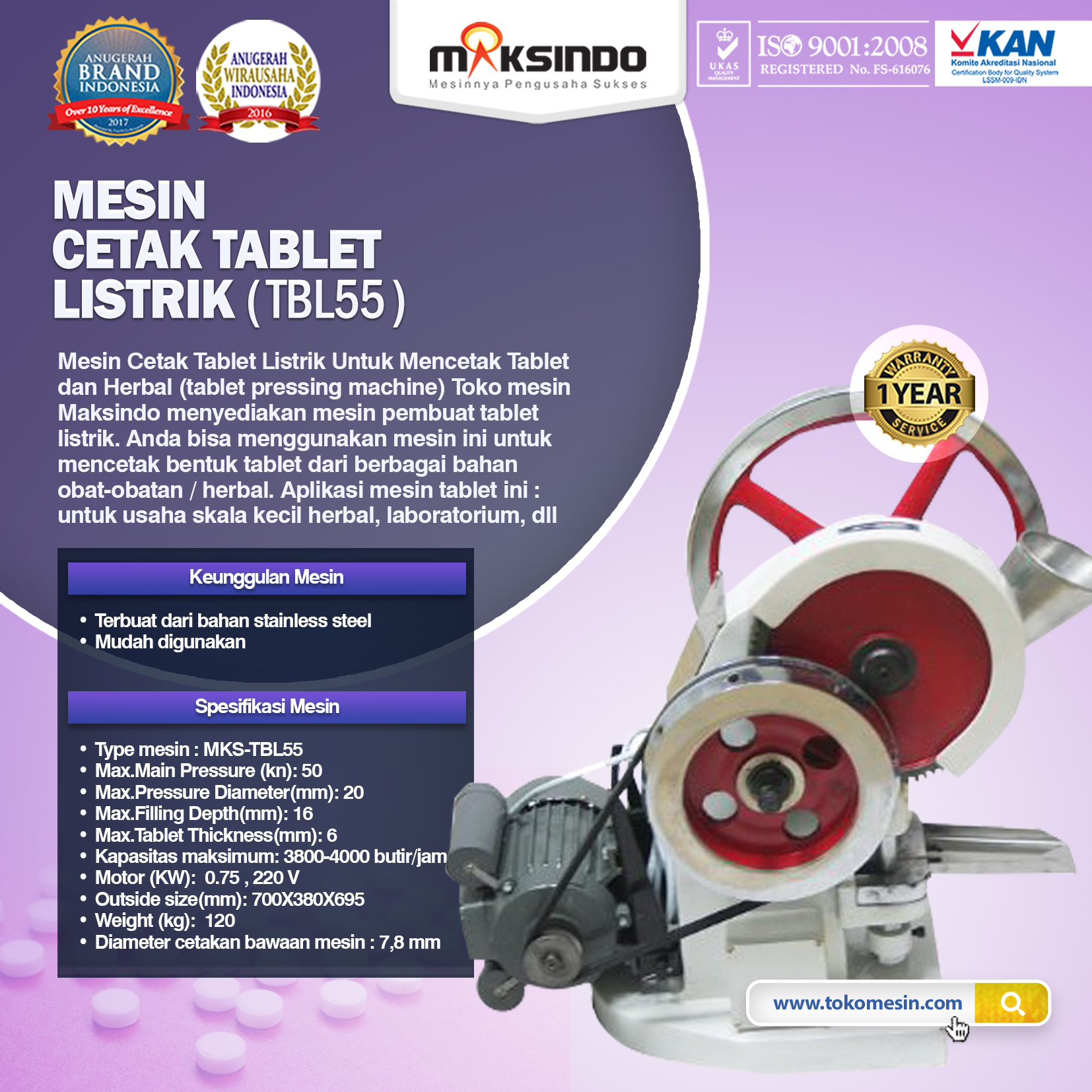 Mesin Cetak Tablet Listrik ___ TBL55