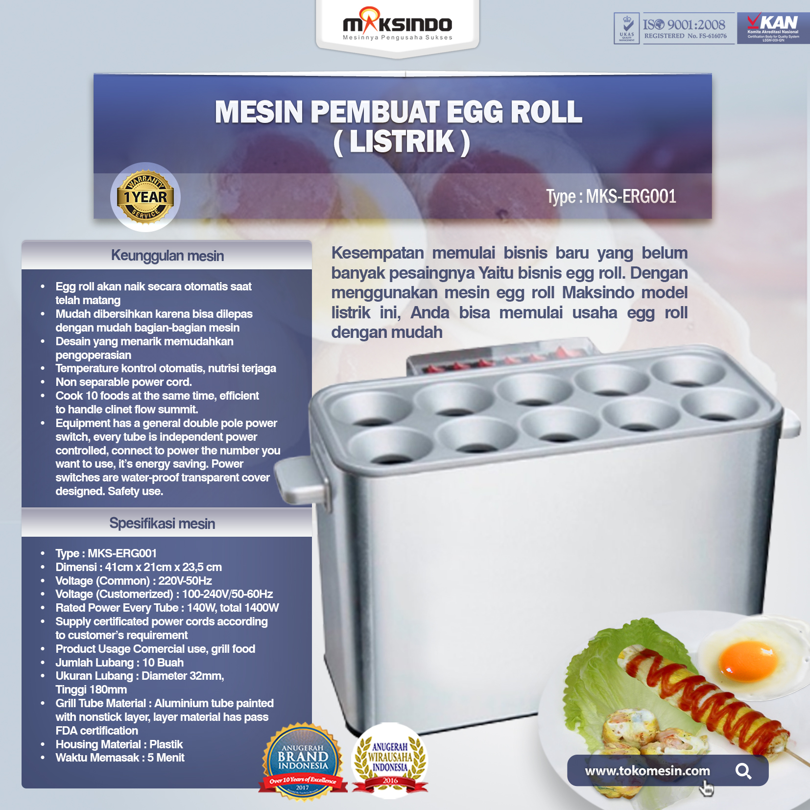 Mesin Pembuat Egg Roll (Listrik) MKS-ERG001