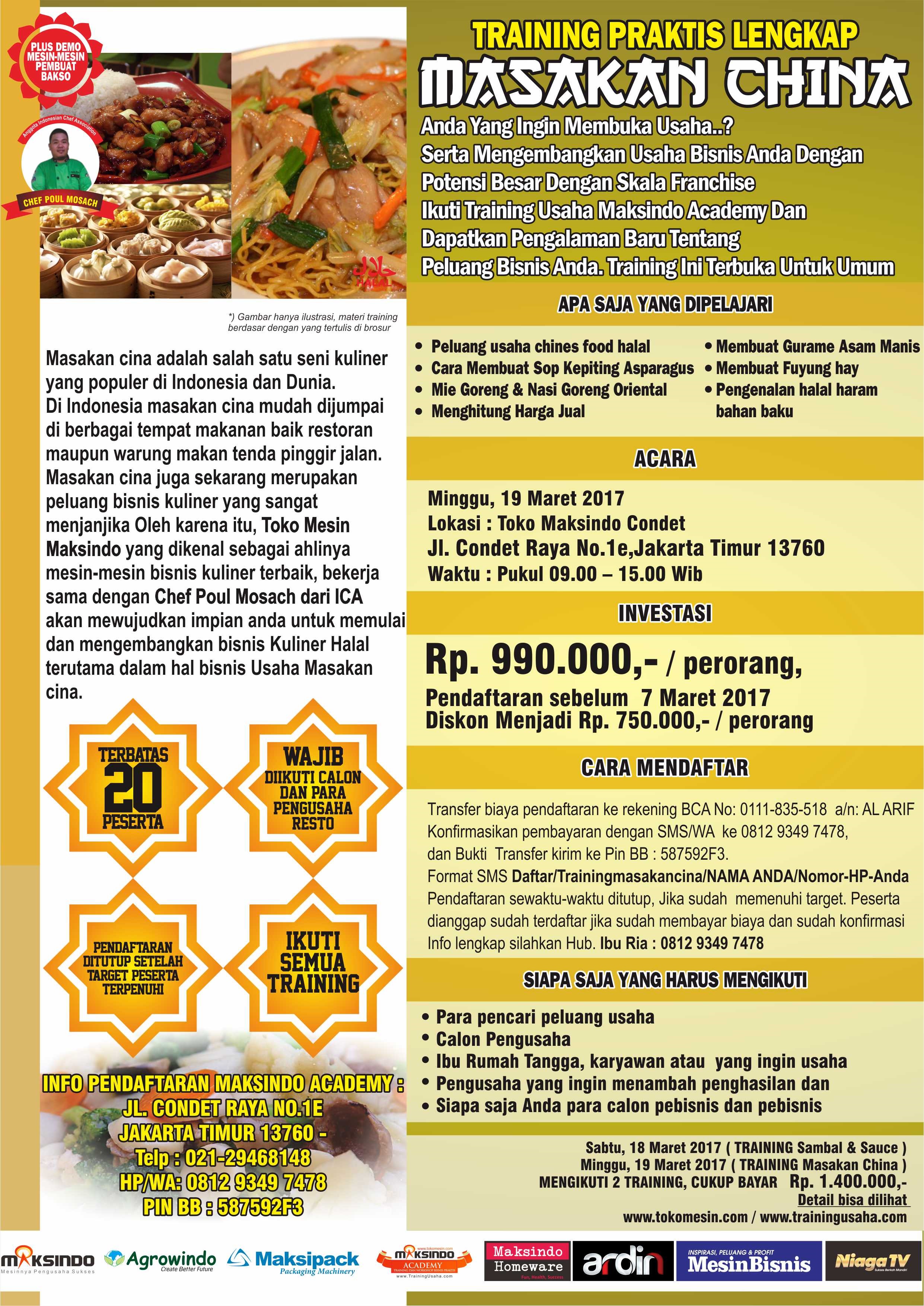 Training Masakan Cina di Condet, 19 Maret 2017