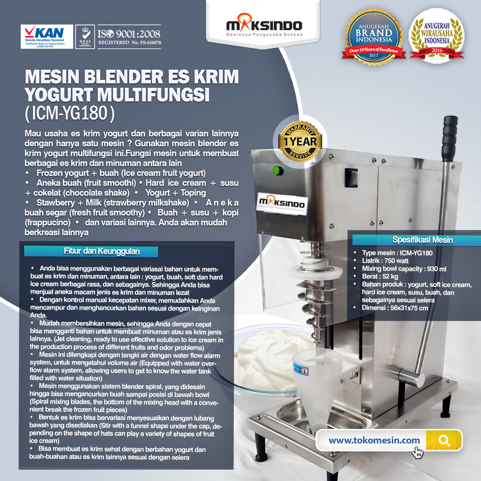 Mesin Blender Es Krim Yogurt Multifungsi ICM-YG180