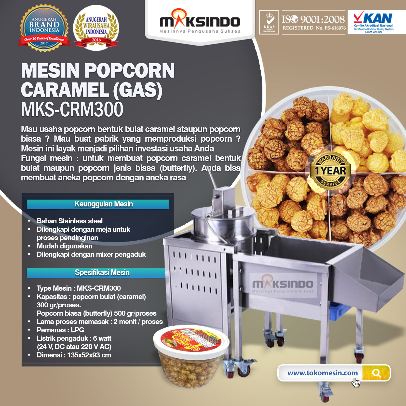 Mesin Popcorn Caramel (Gas) – MKS-CRM300