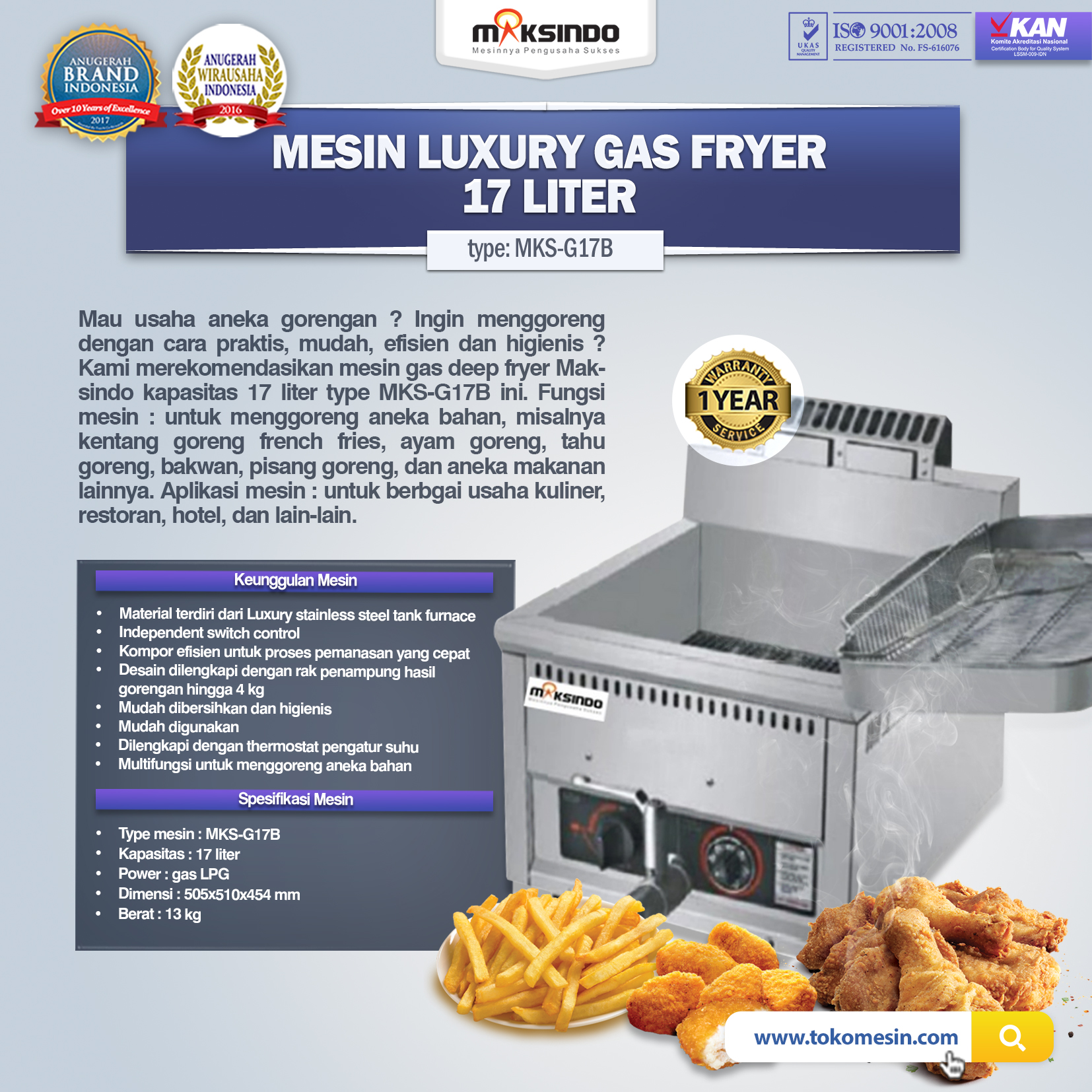 Mesin Luxury Gas Fryer 17 Liter (MKS-G17B)