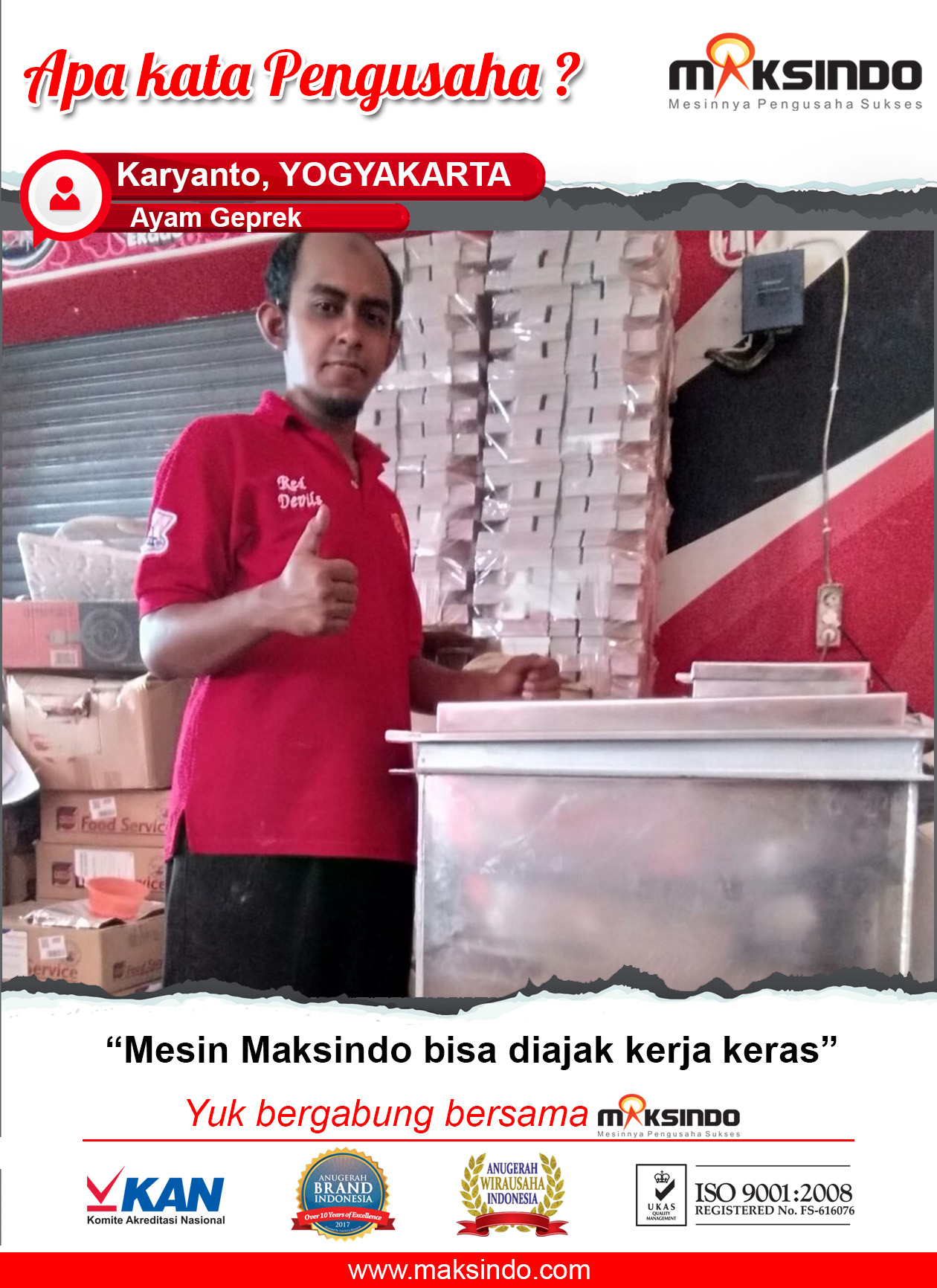 Ayam Geprek : Pekerjaan Makin Mudah Dengan Mesin Maksindo