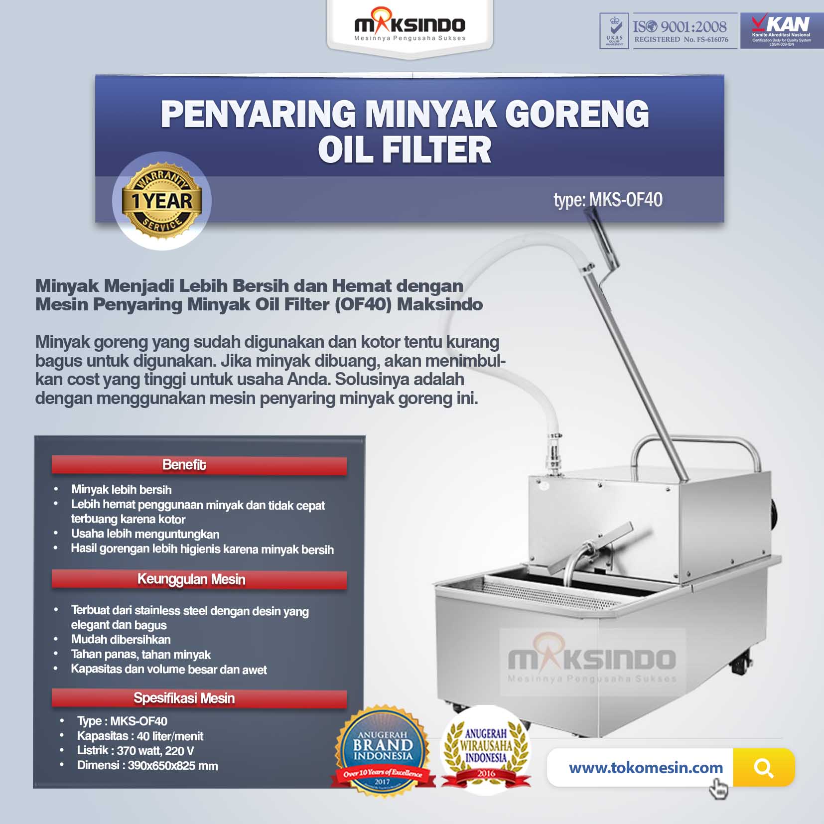 Jual Penyaring Minyak Goreng Oil Filter (OF40) di Tangerang