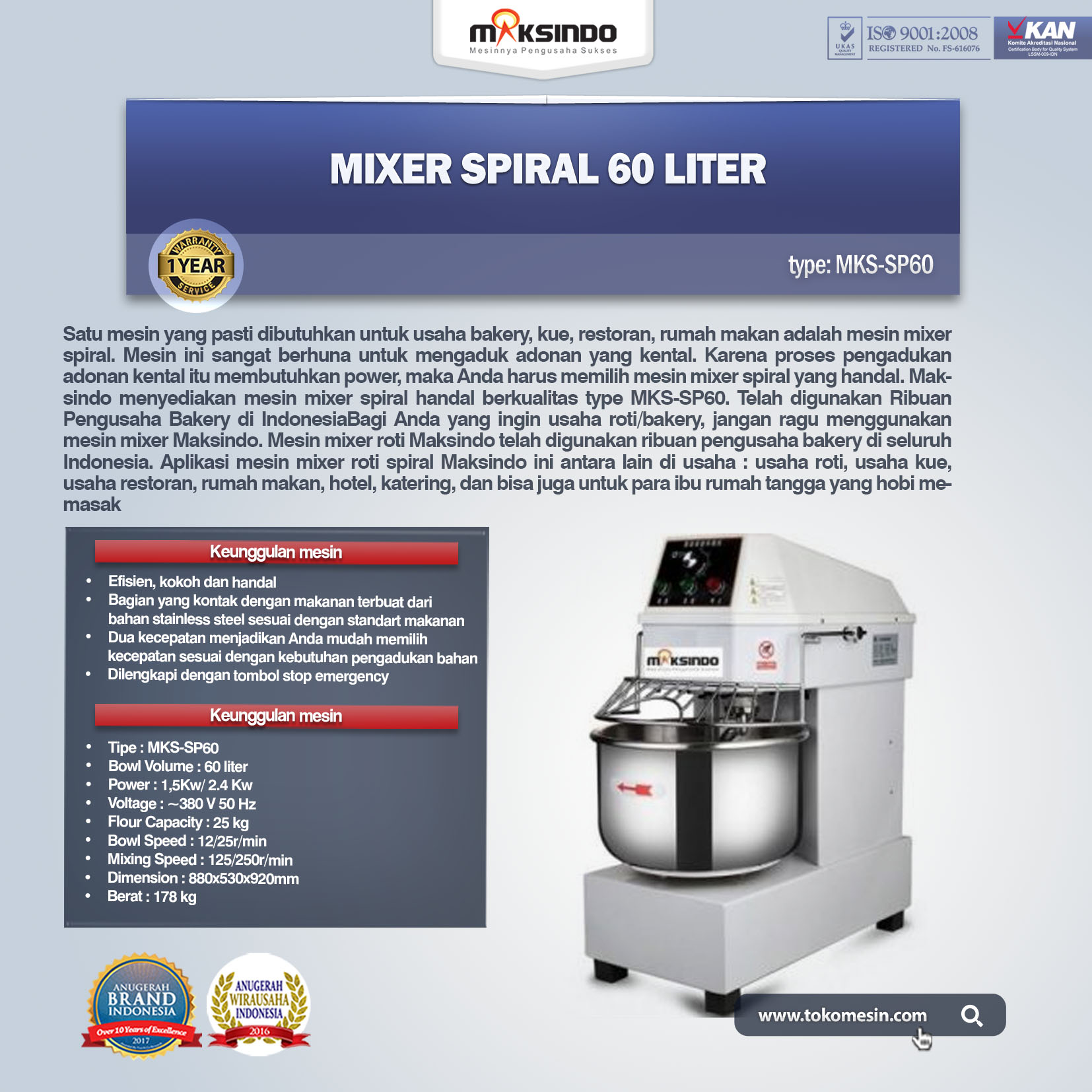 Mixer-Spiral-60-Liter-MKS-SP60