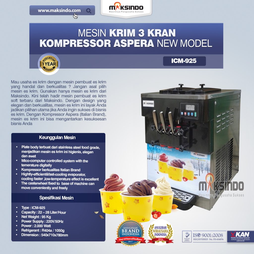 Mesin Krim 3 Kran Kompressor Aspera NEW MODEL ICM-925