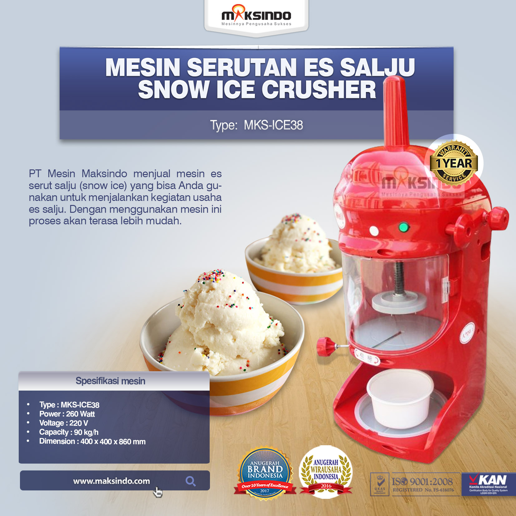 Mesin Serutan Es Salju Snow Ice Crusher MKS-ICE38