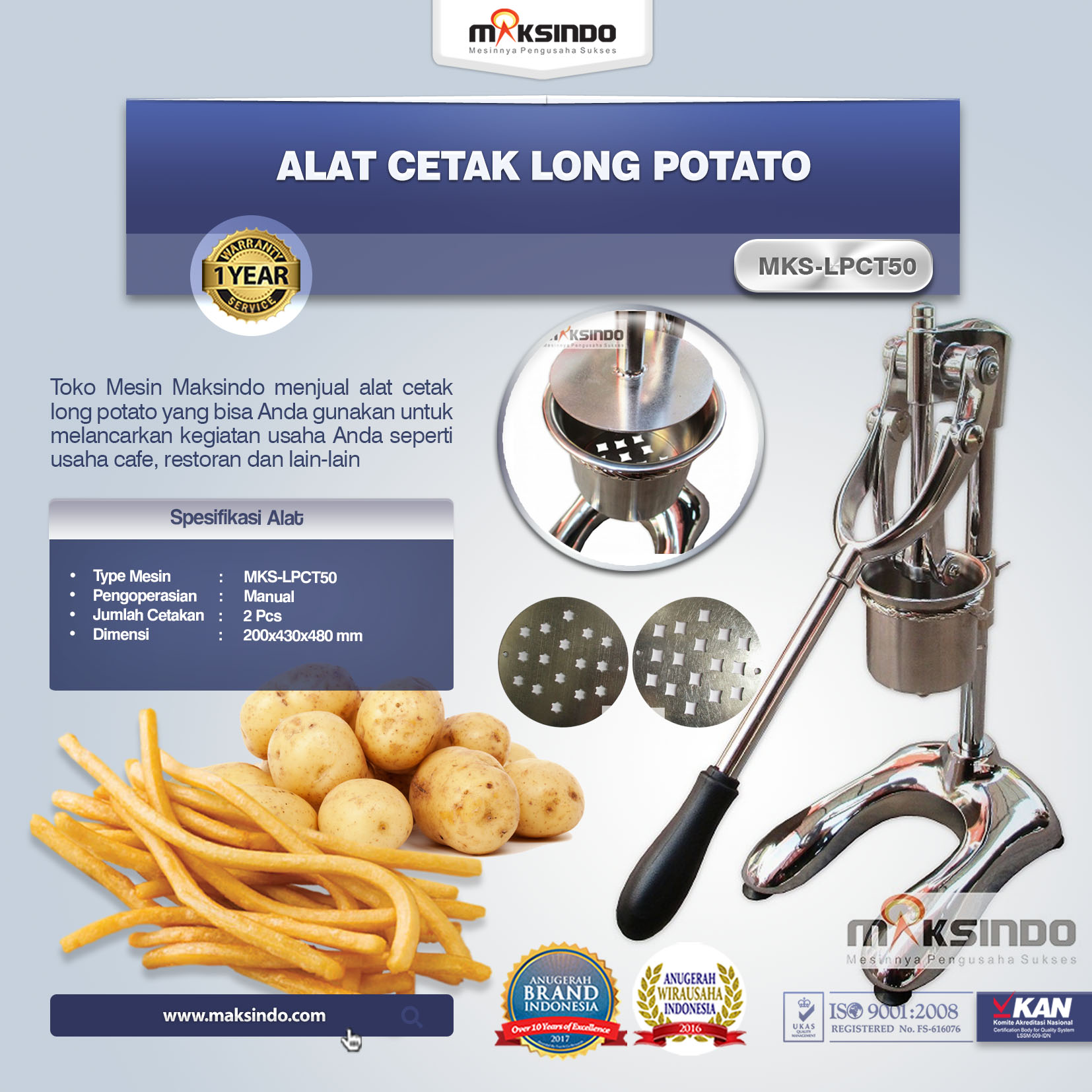 Alat Cetak Long Potato MKS-LPCT50