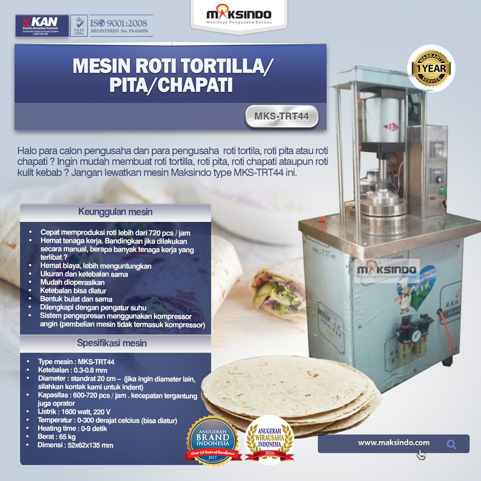 Mesin Roti Tortilla Pita Chapati TRT44