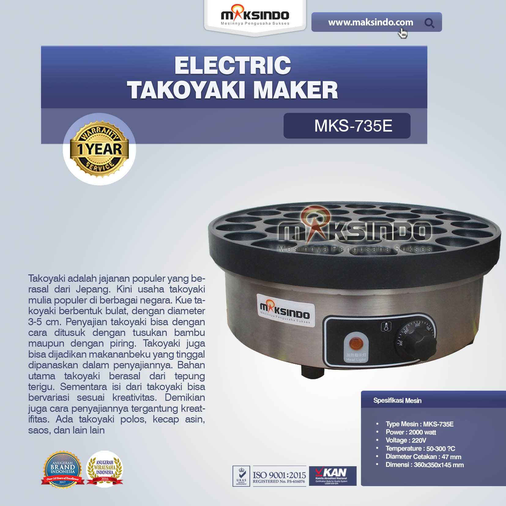 Electric Takoyaki Maker MKS-735E