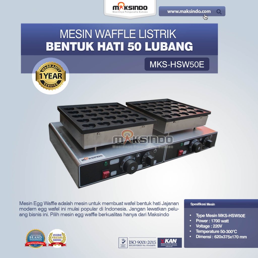 Listrik Waffle Bentuk Hati 50 Lubang MKS-HSW50E