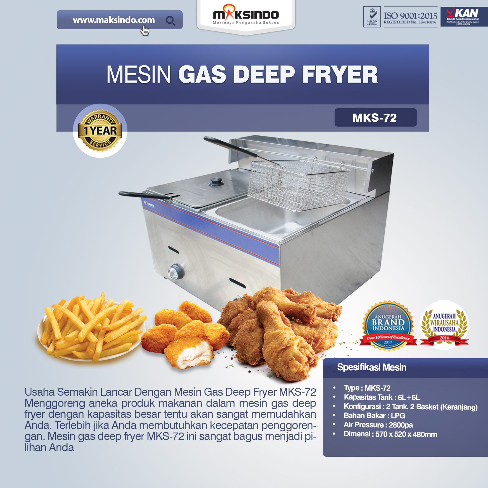 Mesin Gas Deep Fryer MKS-72