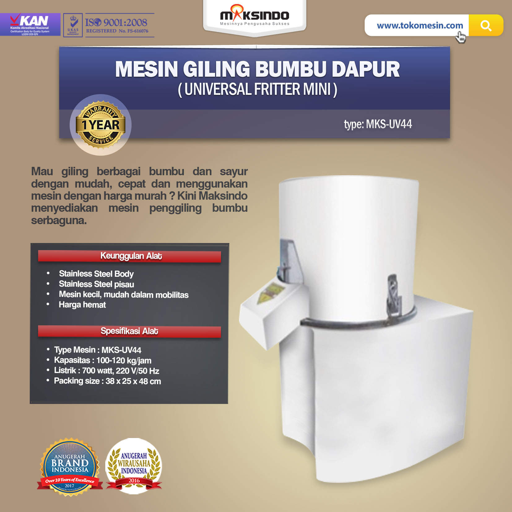 Jual Mesin Giling Bumbu Dapur (Universal Fritter Mini) MKS-UV44 di Tangerang