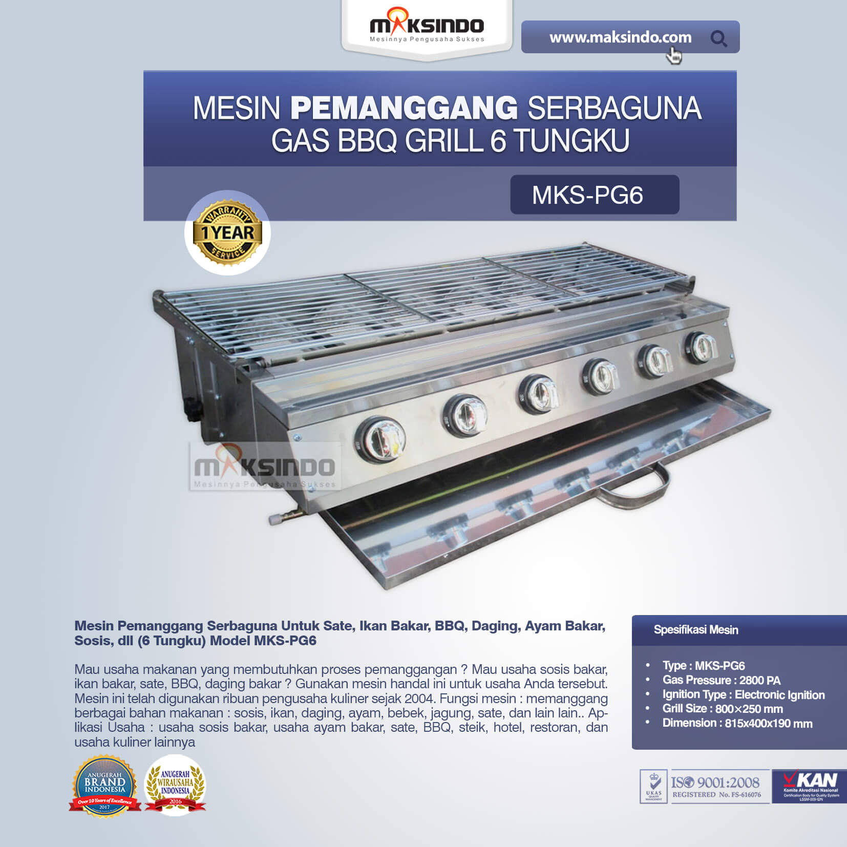 Jual Pemanggang Serbaguna Full Stainless – Gas BBQ Grill 6 Tungku di Tangerang
