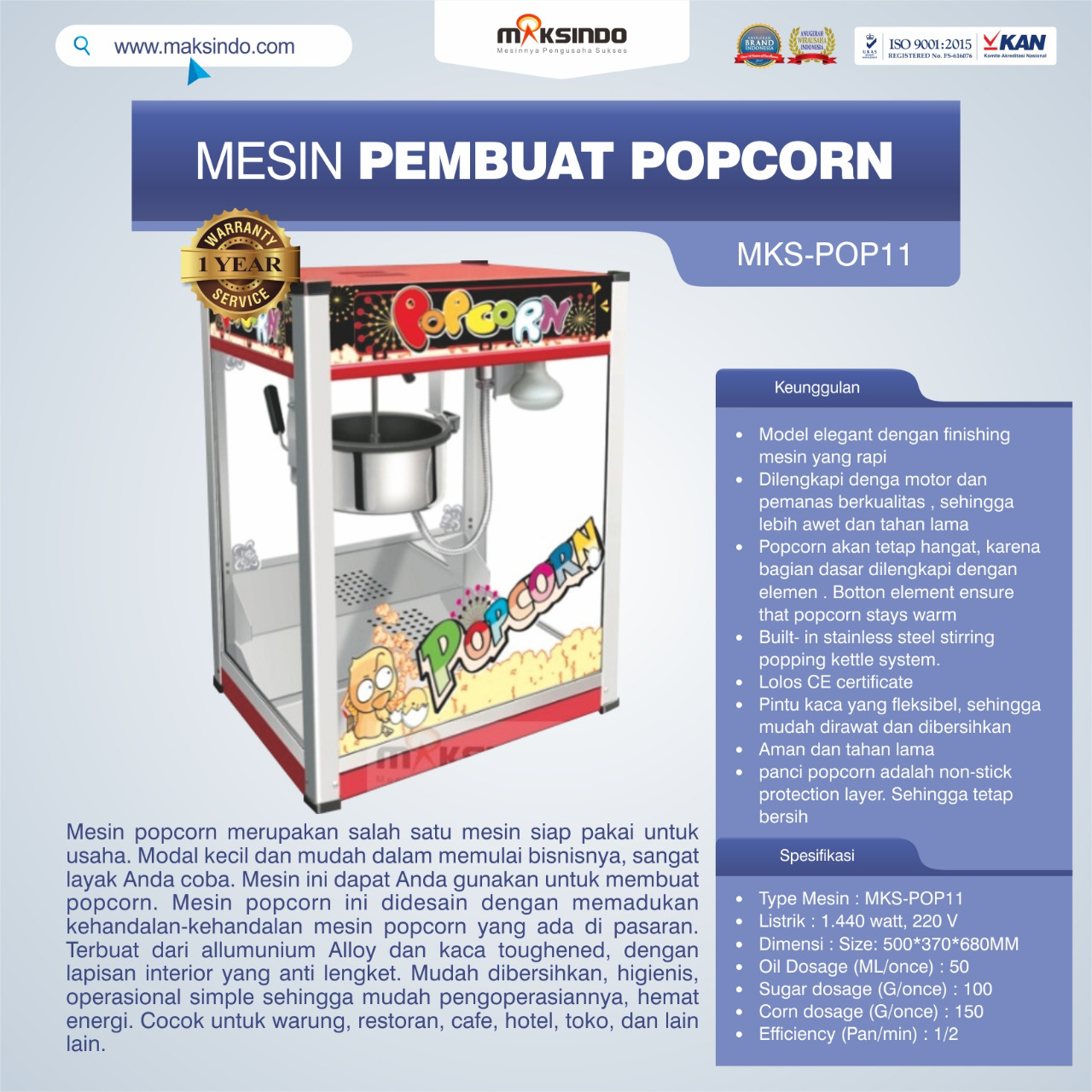 Jual Mesin Pembuat Popcorn (POP11) di Tangerang
