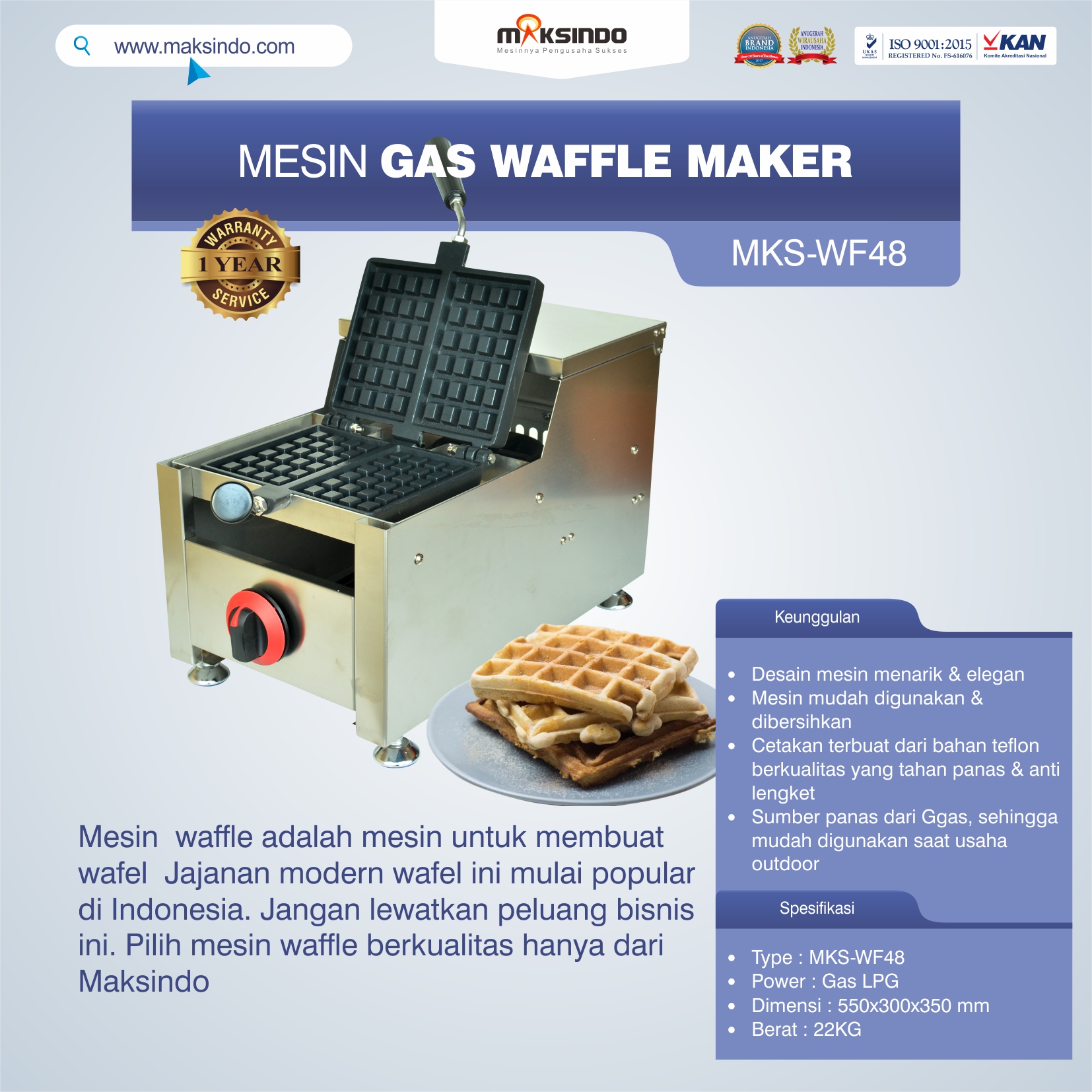 Jual Mesin Gas Waffle Maker MKS-WF48 di Tangerang