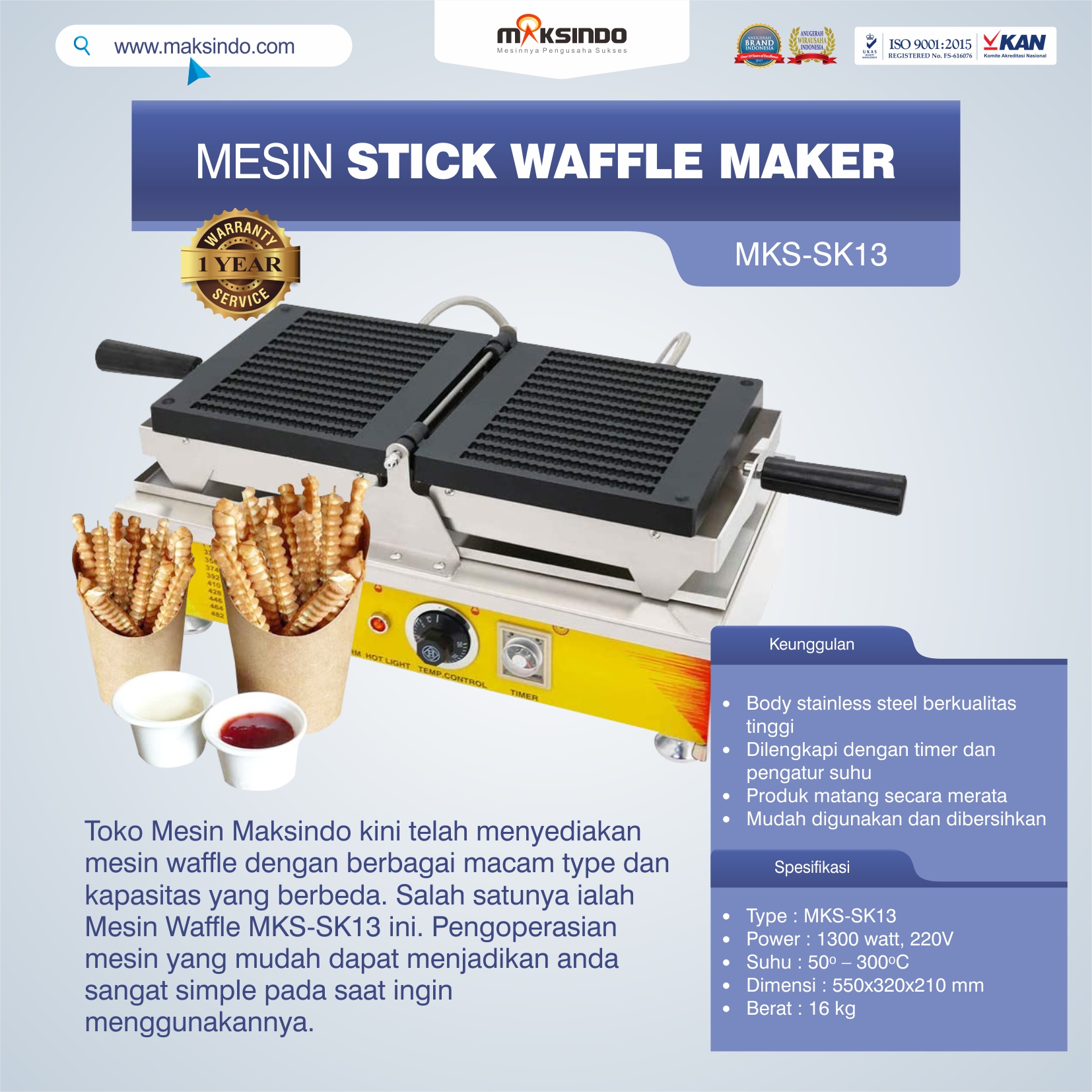 Jual Mesin Stick Waffle Maker MKS-SK13 di Tangerang