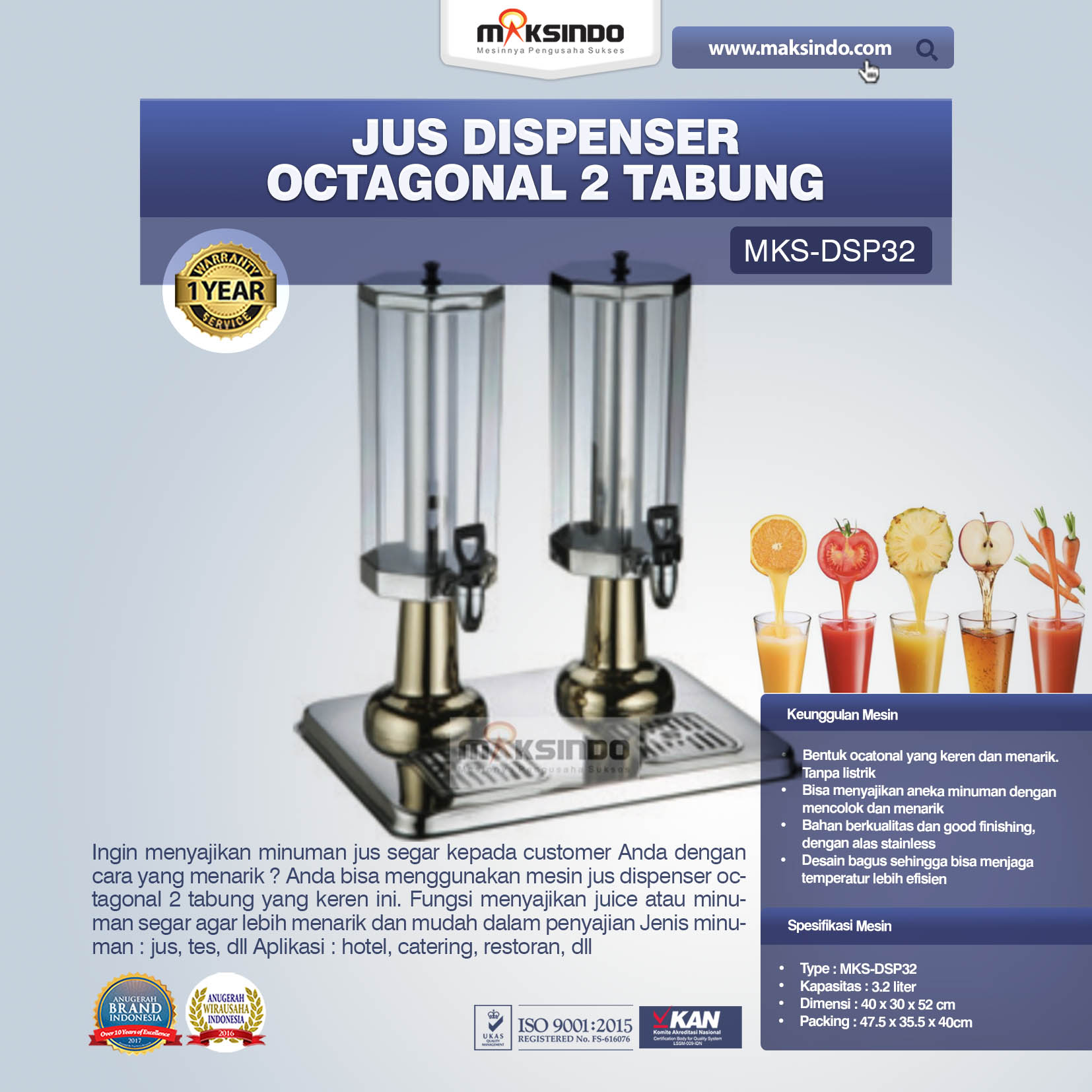 Jus Dispenser Octagonal 2 Tabung DSP32