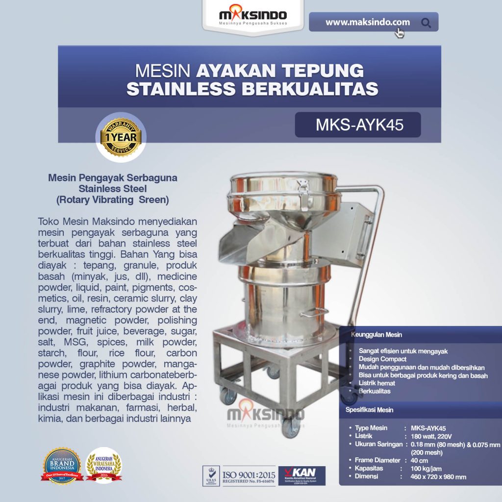 Mesin Ayakan Tepung Stainless Berkualitas MKS-AYK45