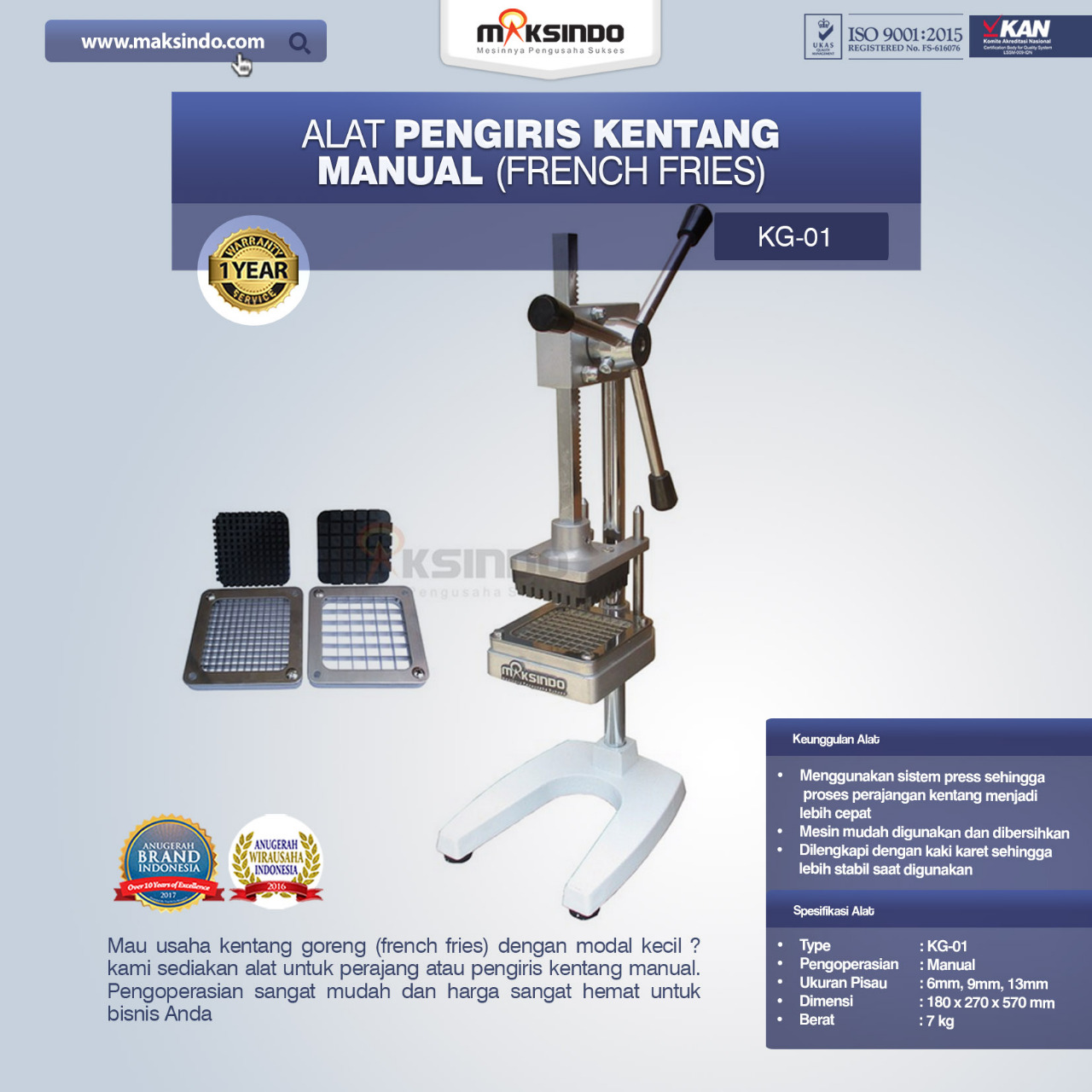 Jual Alat Pengiris Kentang Manual (french fries) di Tangerang