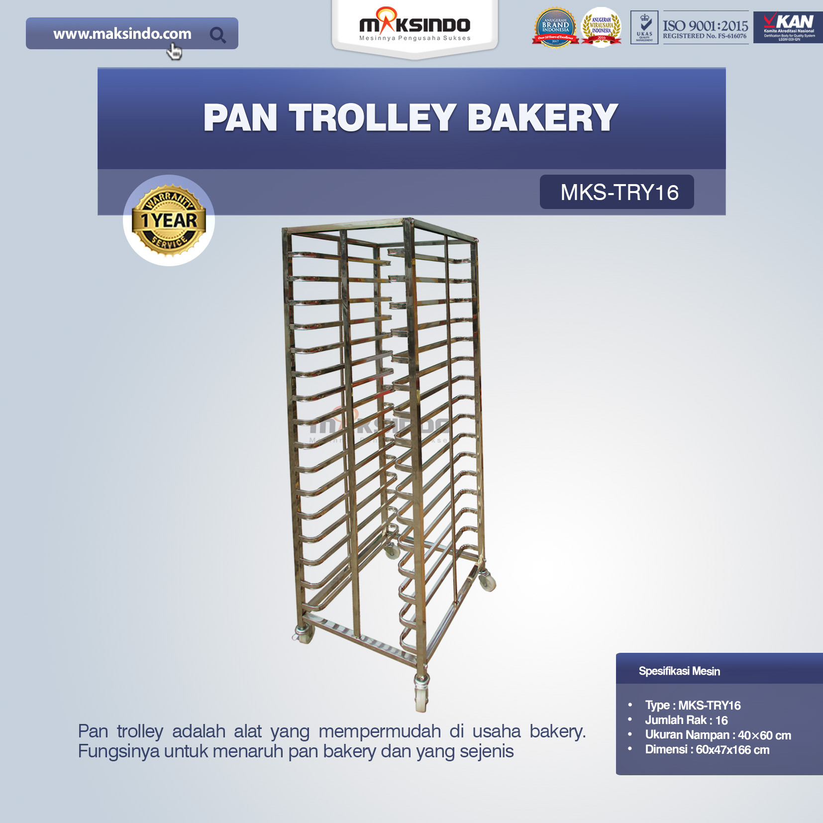 Jual Pan Trolley Bakery (MKS-TRY16) di Tangerang