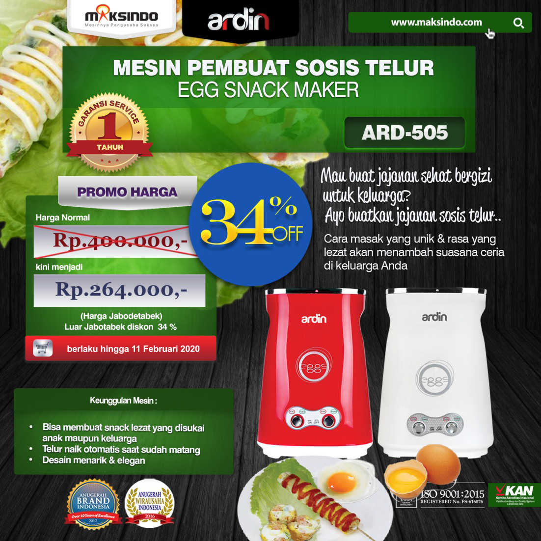 Jual Mesin Sosis Telur 2 Lubang ARDIN ARD-505 di Tangerang