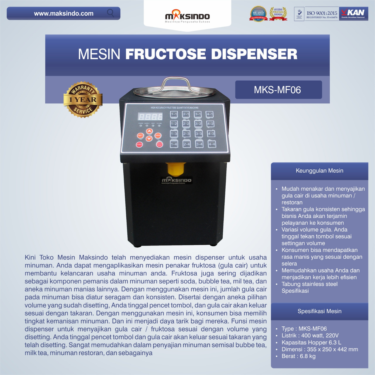 Jual Mesin Fructose Dispenser MKS-MF06 di Tangerang