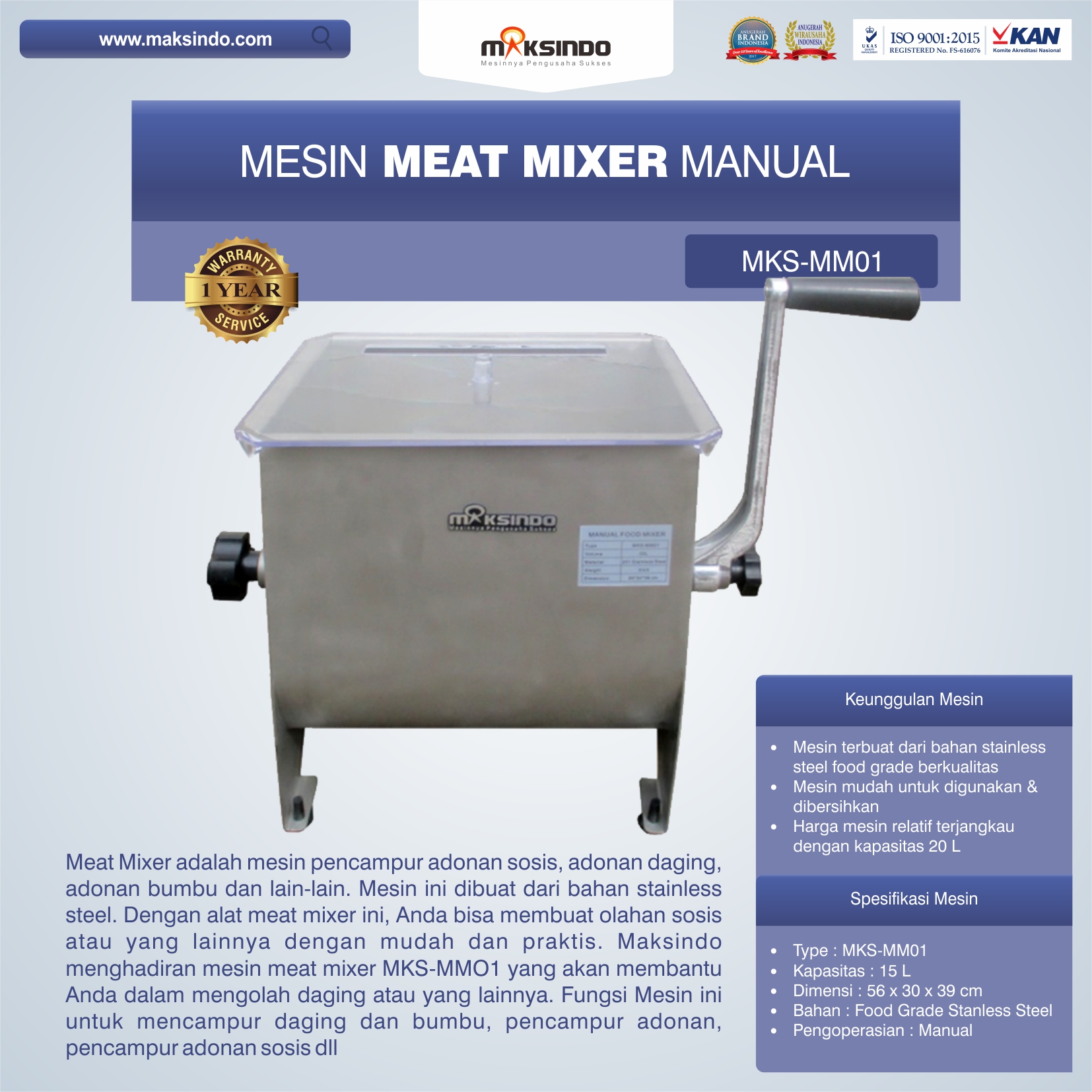 Jual Manual Meat Mixer MKS-MM01 di Tangerang