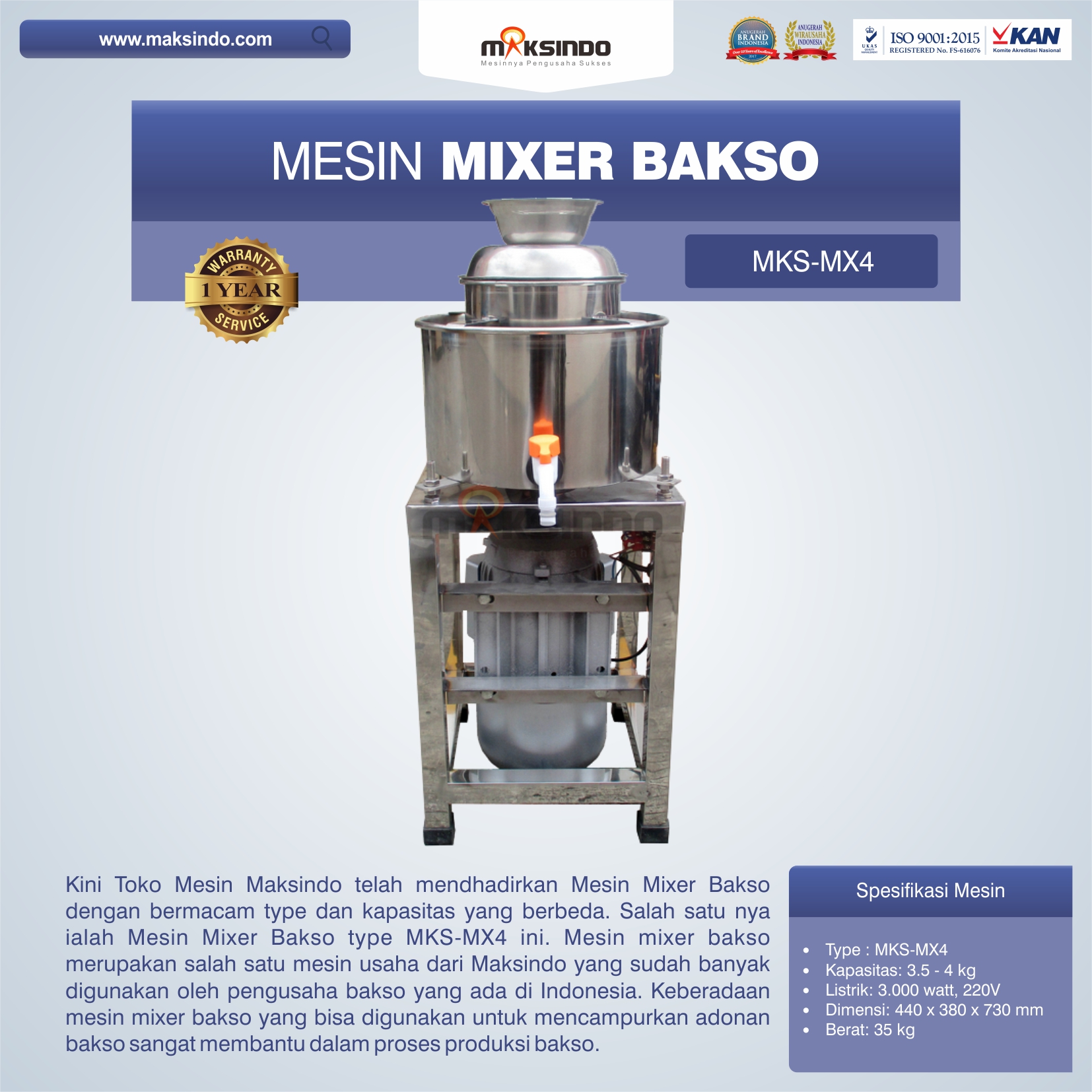 Jual Mesin Mixer Bakso MKS-MX4 di Tangerang