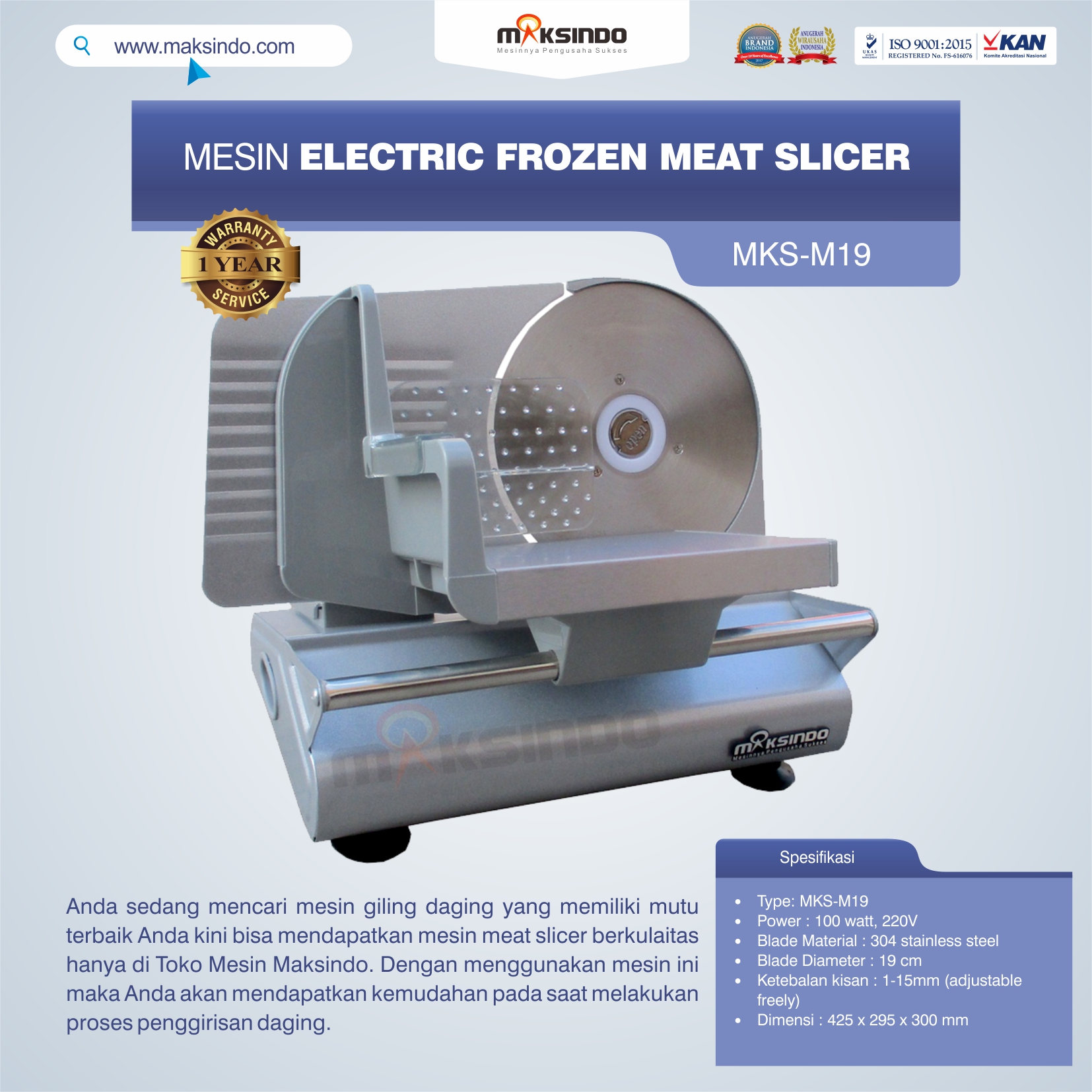 Jual Mesin Electric Frozen Meat Slicer MKS-M19 di Tangerang
