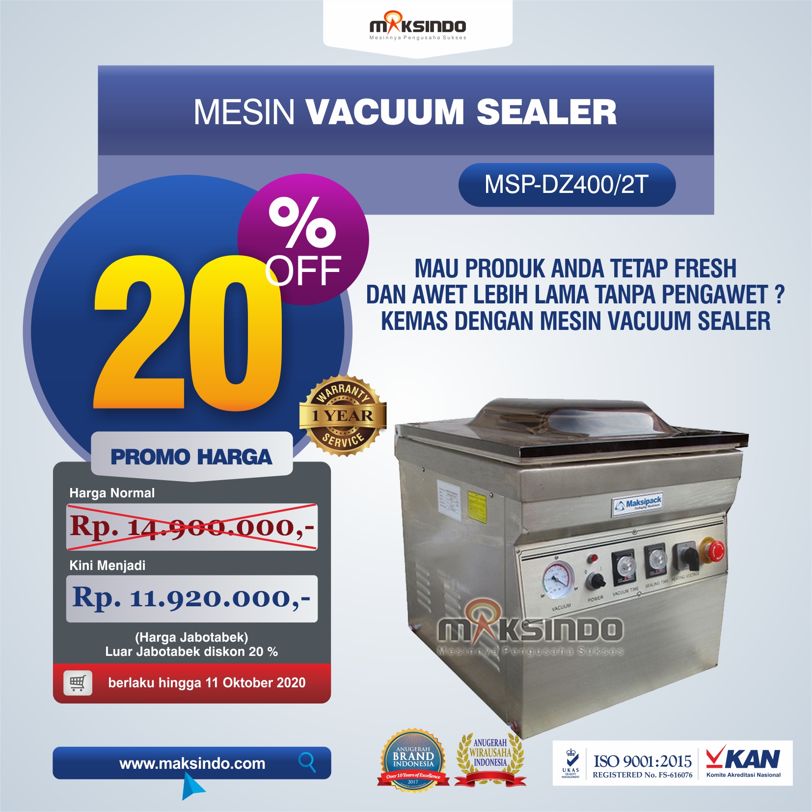 Jual Vacuum Sealer Double Seal MSP-DZ400/2T di Tangerang