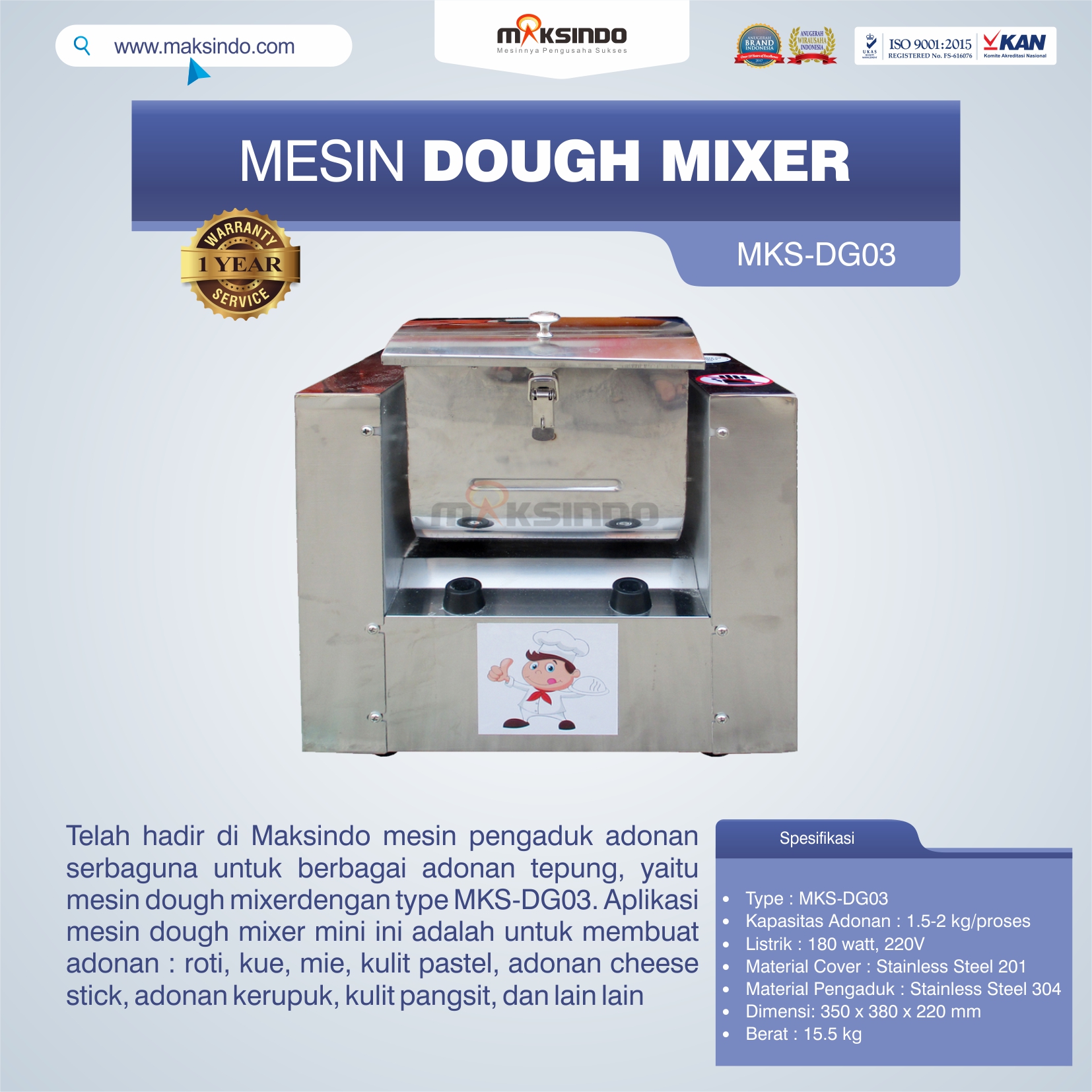 Jual Mesin Dough Mixer MKS-DG03 di Tangerang