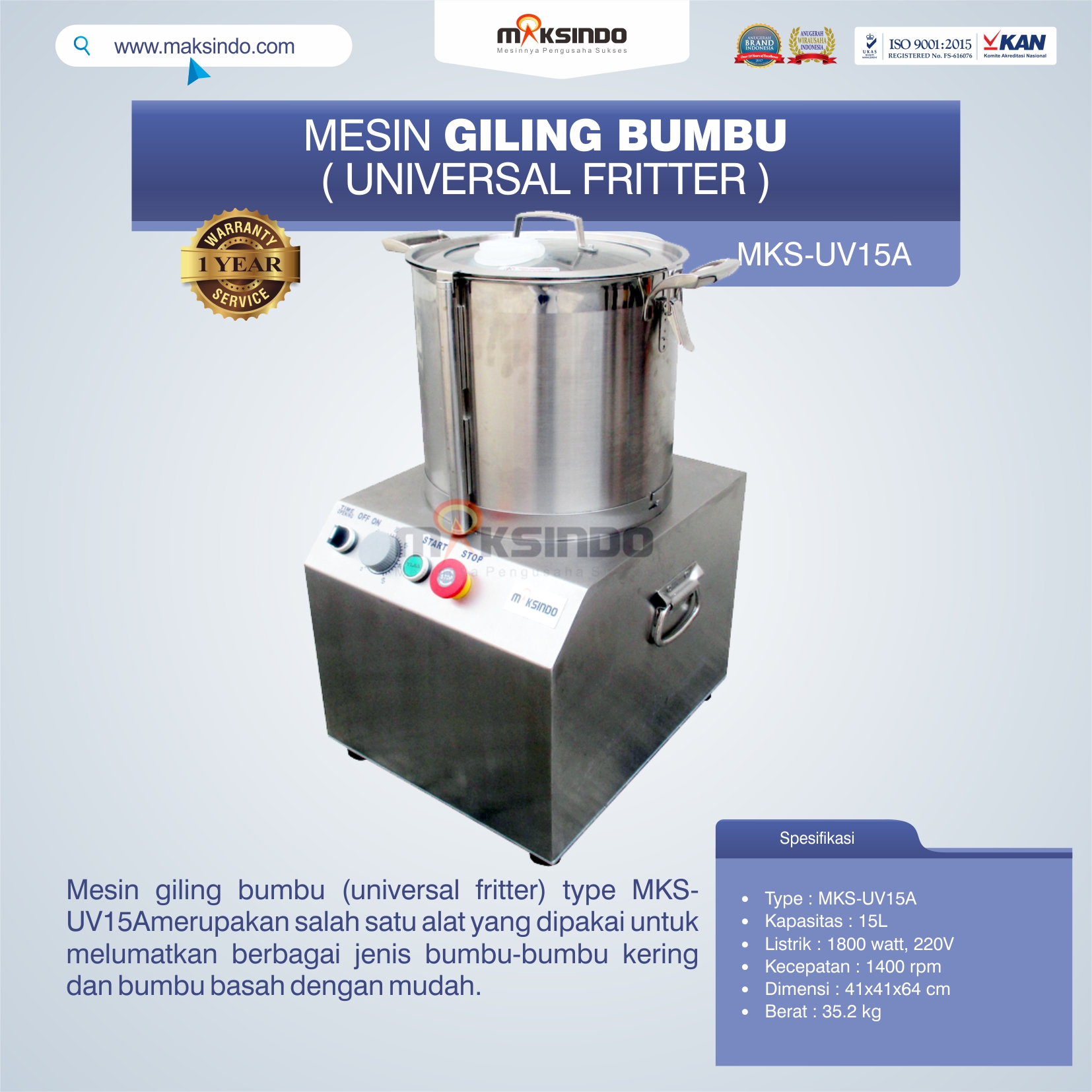 Jual Mesin Giling Bumbu (Universal Fritter) MKS-UV15A di Tangerang