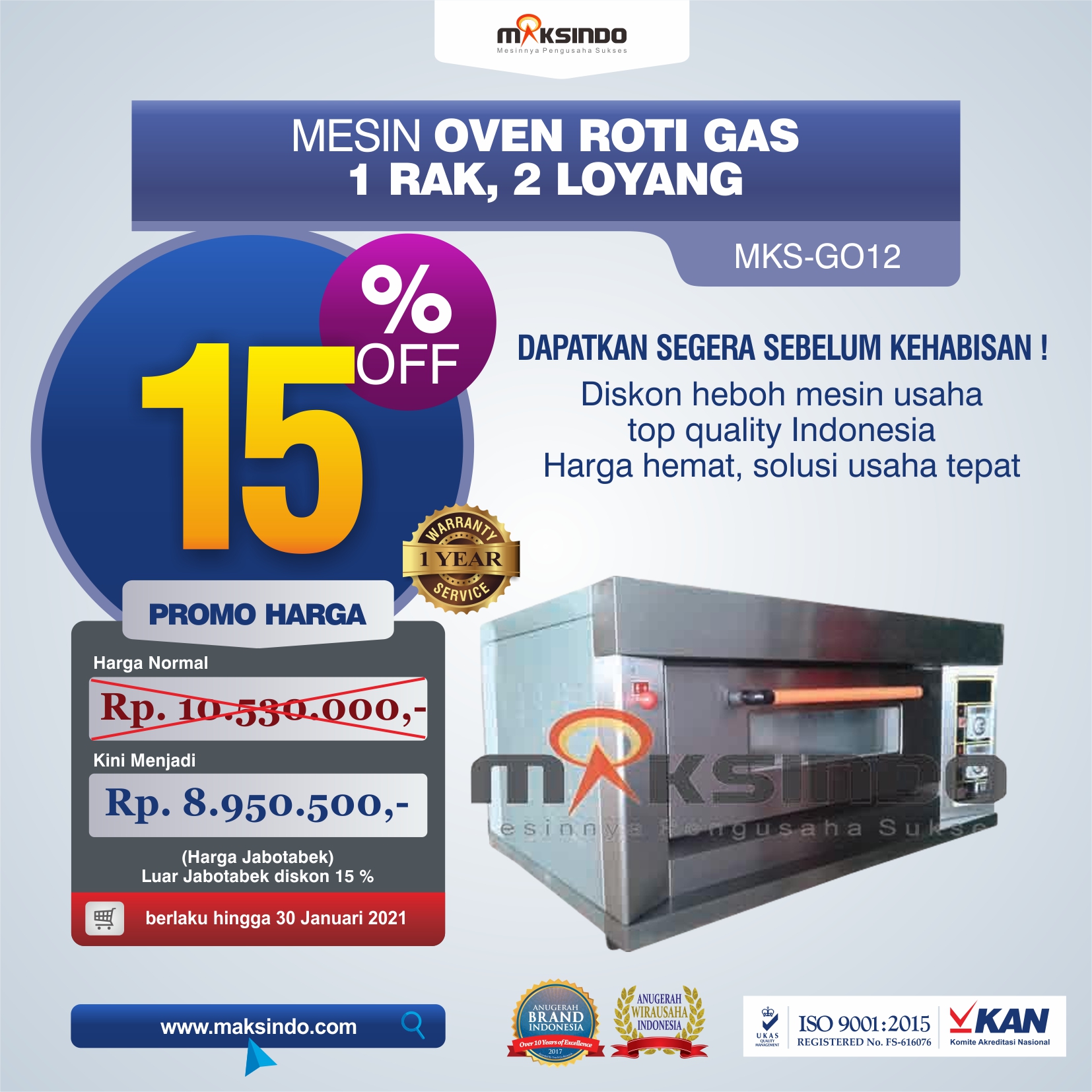 Jual Mesin Oven Gas 2 Loyang (MKS-GO12) di Makassar