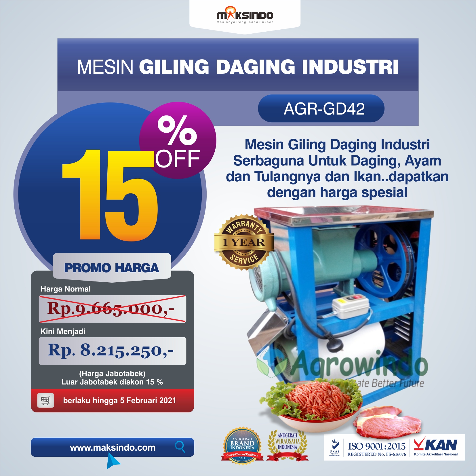 Jual Mesin Giling Daging Industri (AGR-GD42) di Tangerang