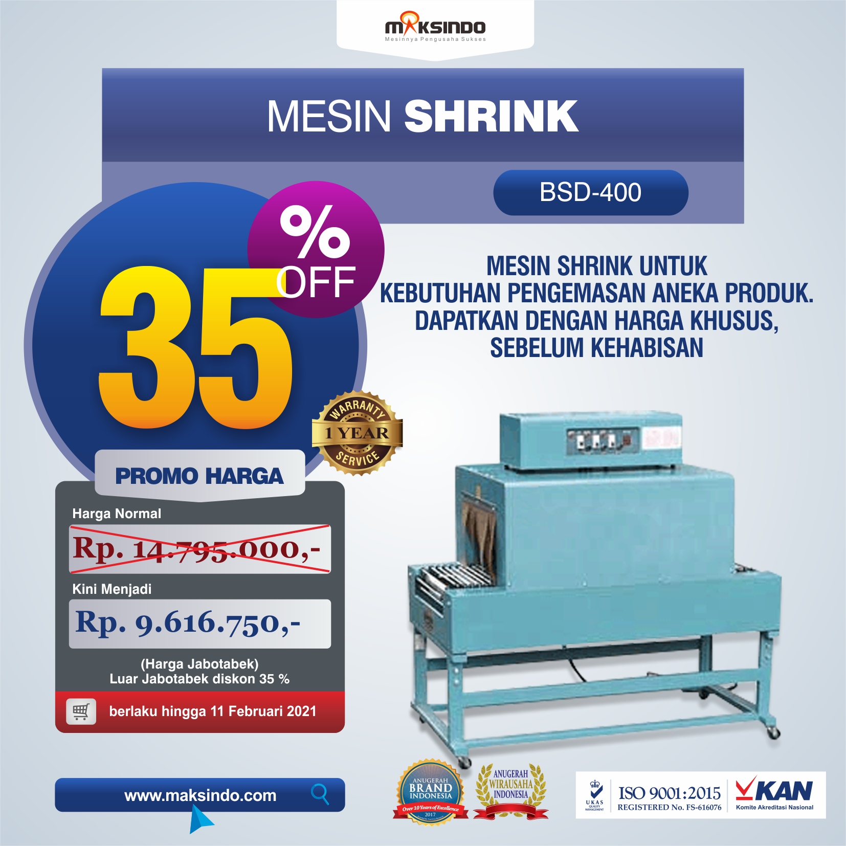 Mesin Shrink Untuk Pengemasan Produk Dalam Plastik BSD-400 Mesin Shrink Untuk Pengemasan Produk Dalam Plastik BSD-400