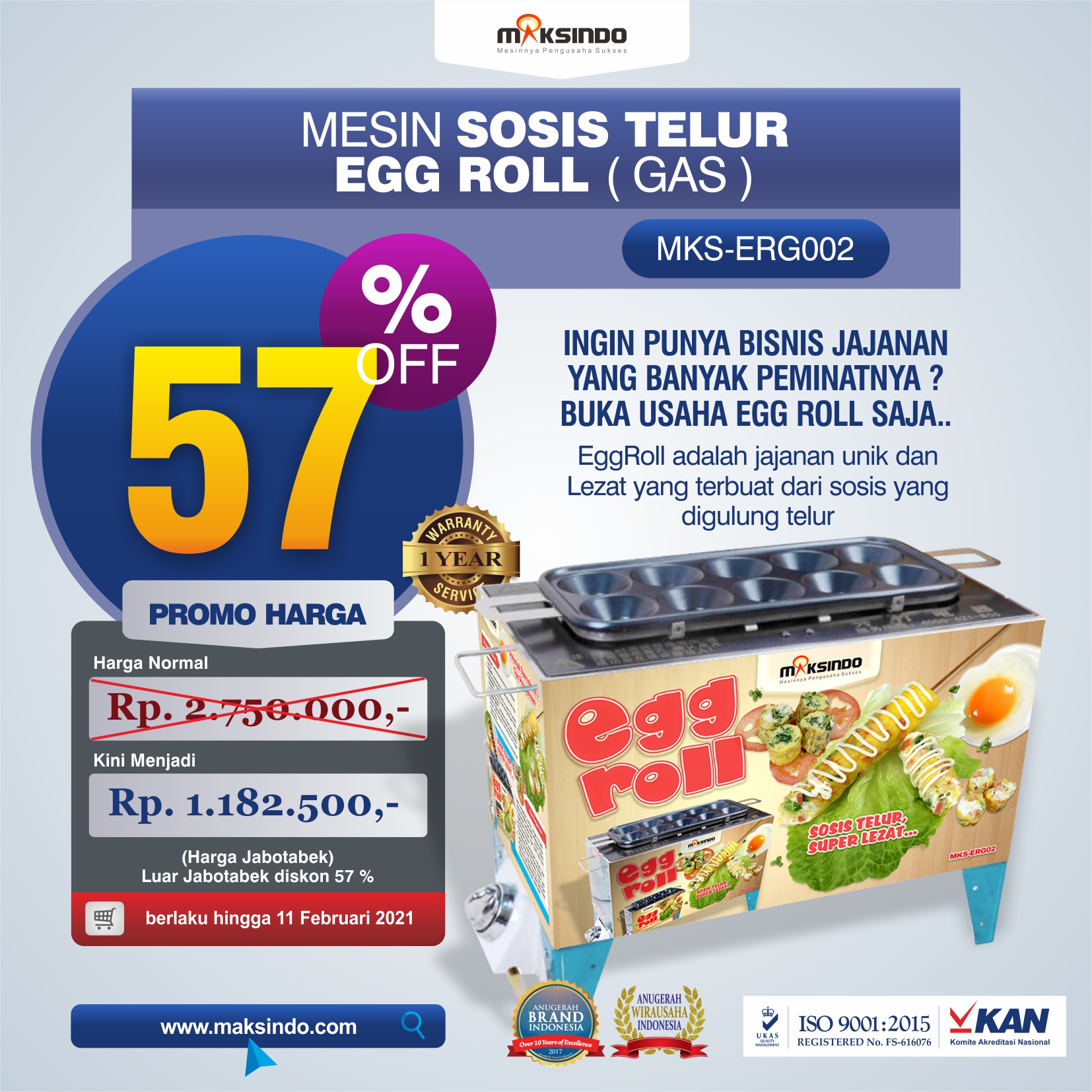 Jual Mesin Pembuat Egg Roll (Gas) MKS-ERG002 di Tangerang