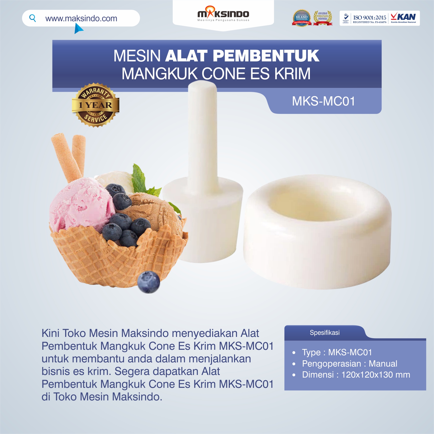 Jual Alat Pembentuk Mangkuk Cone Es Krim MKS-MC01 di Tangerang