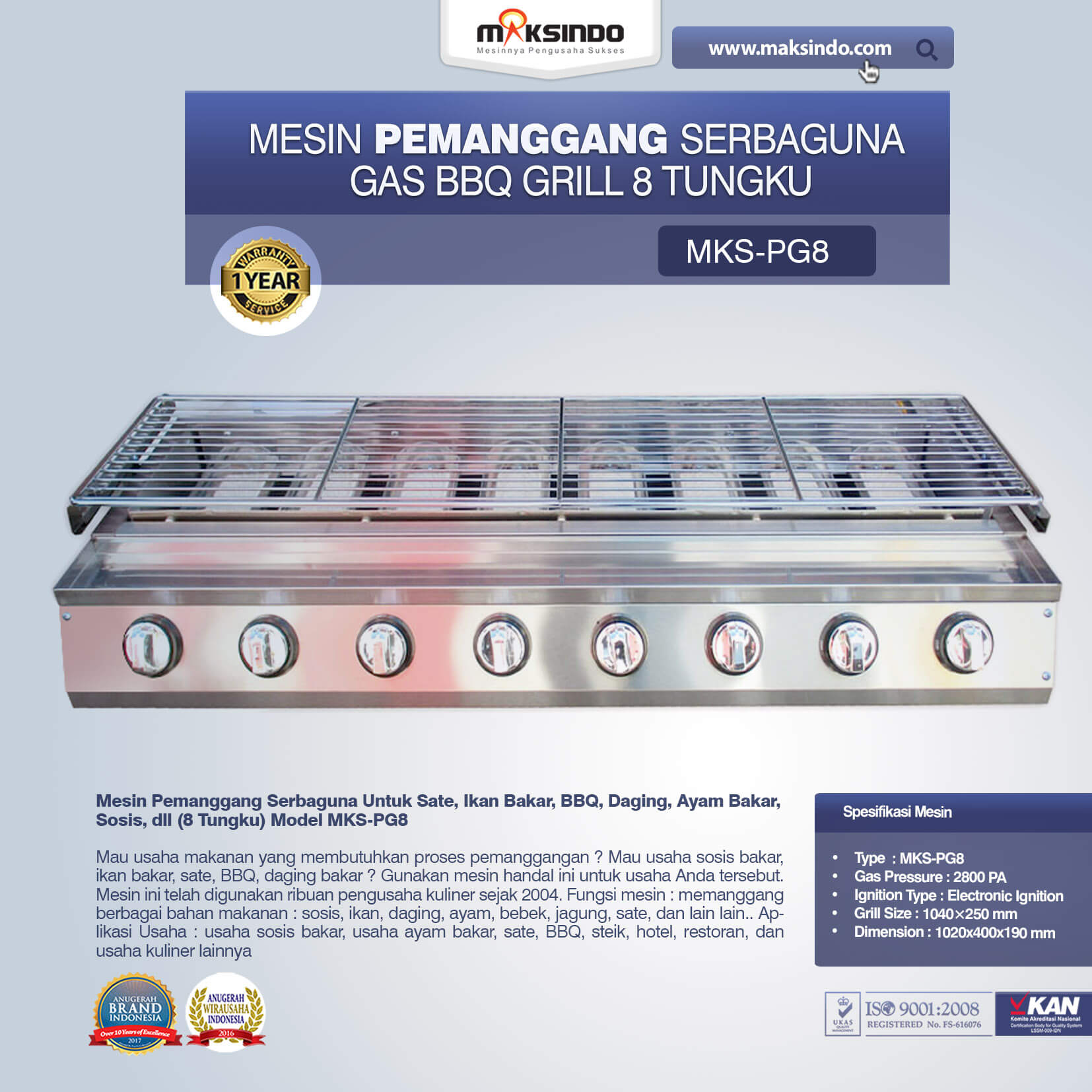 Jual Pemanggang Serbaguna Full Stainless – Gas BBQ Grill 8 Tungku di Tangerang
