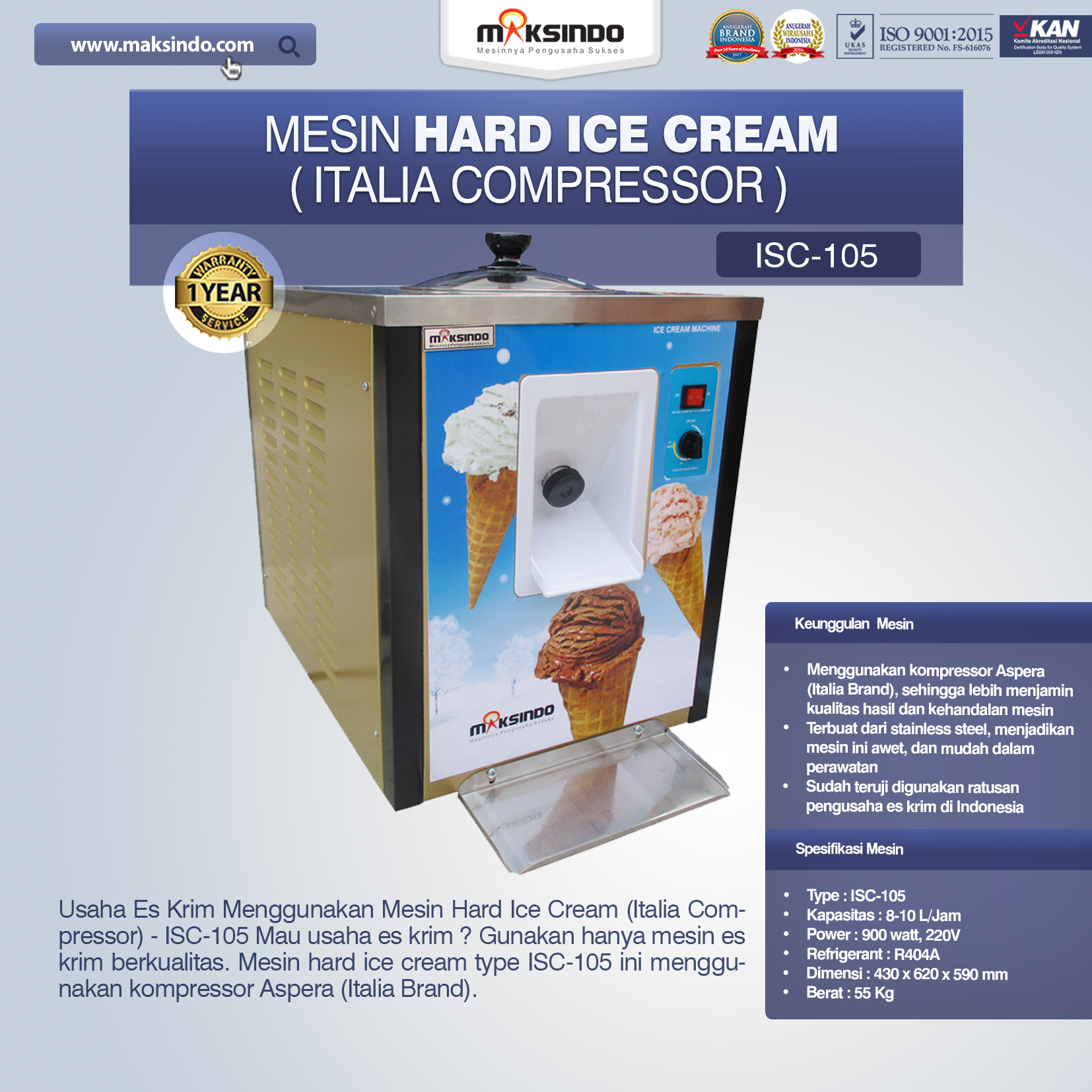 Jual Mesin Hard Ice Cream – ISC-105 di Tangerang