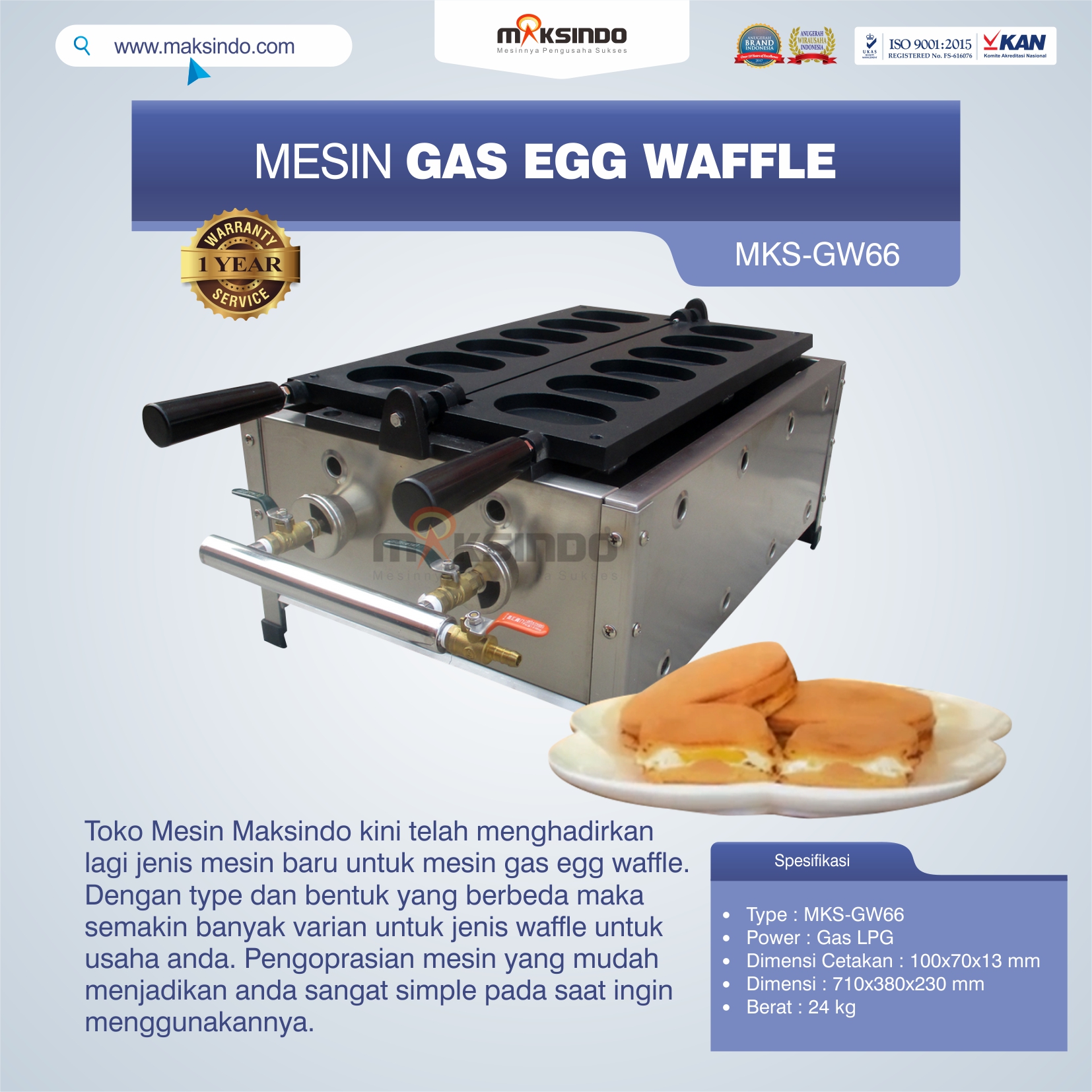 Jual Mesin Gas Egg Waffle MKS-GW66 di Tangerang