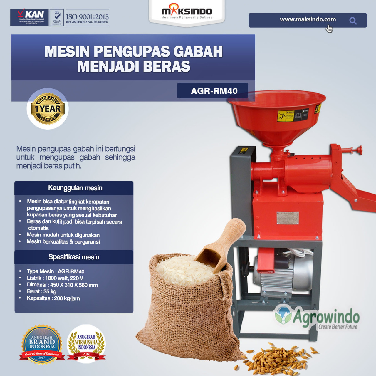 Jual Mesin Rice Huller Mini Pengupas Gabah – Beras AGR-RM40 di Tangerang