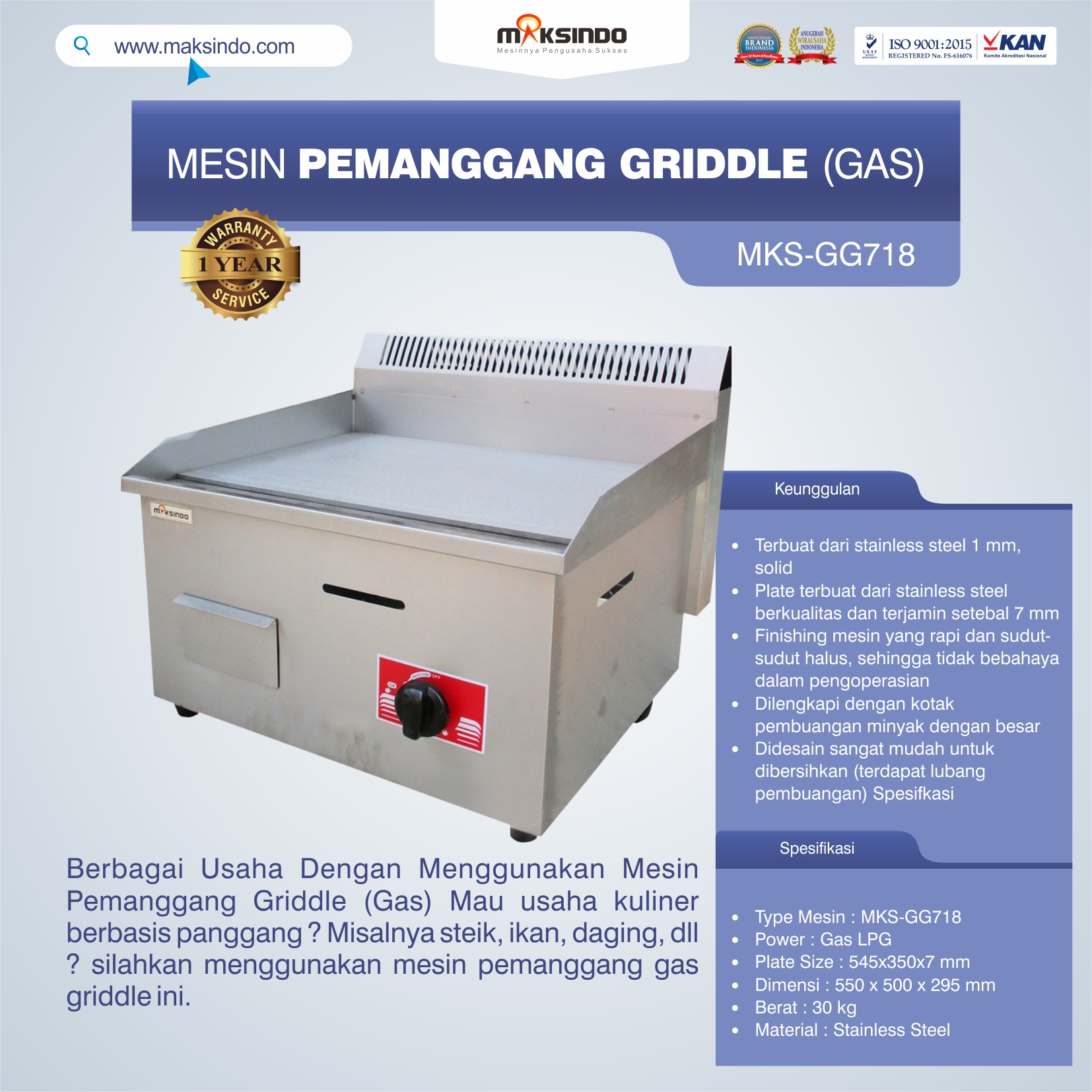 Jual Mesin Pemanggang Griddle (GAS) – GG718 di Tangerang